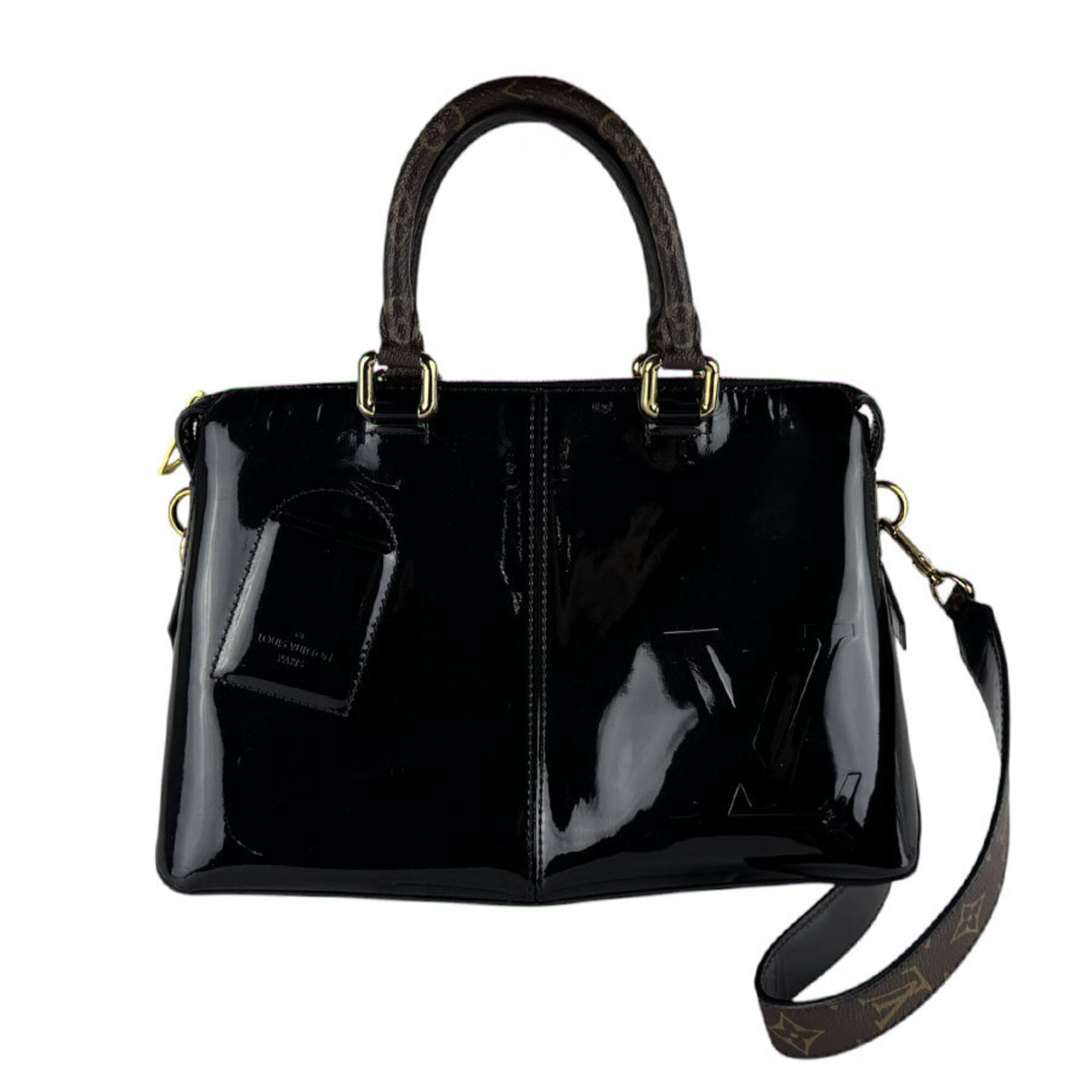 Louis Vuitton Black Brown Monogram Patent Leather Monogram Handbag Shoulder Bag (Pre-Owned)