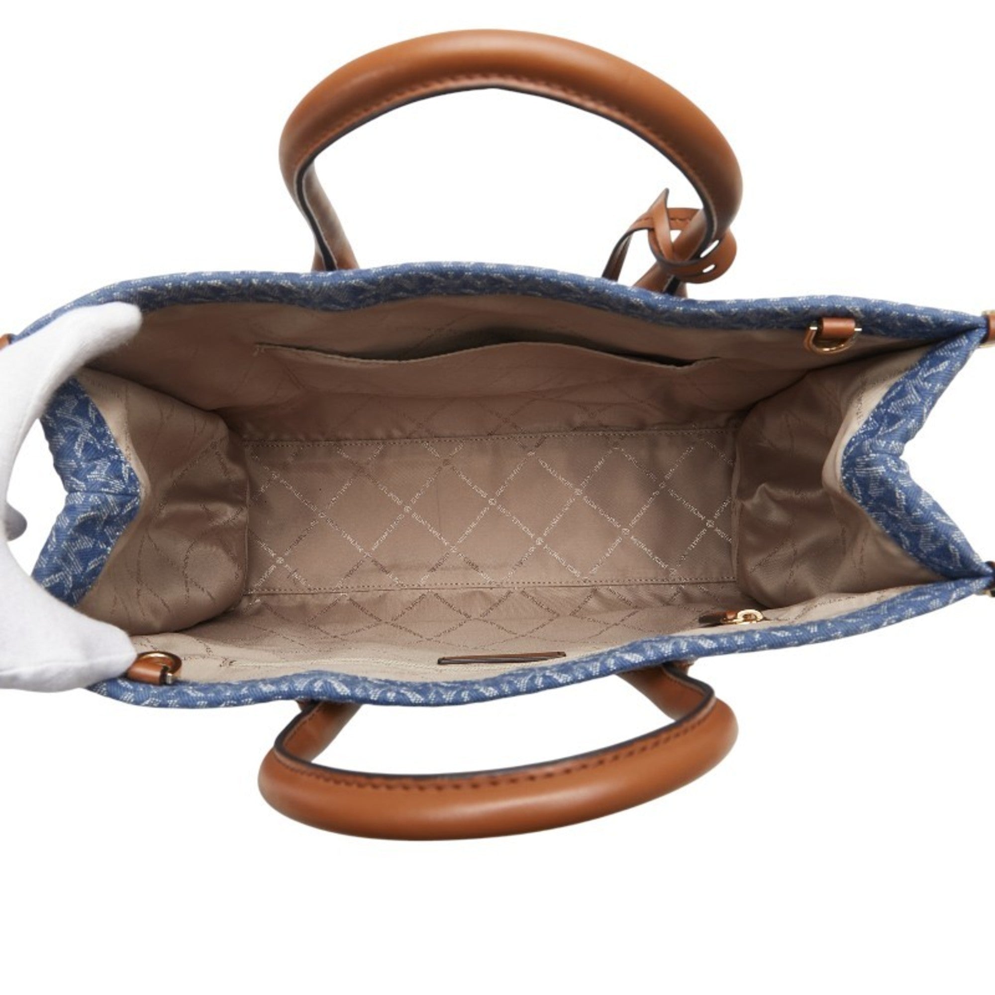 Michael Kors Blue Brown Canvas Leather Shoulder Bag Tote Bag (Pre-Owned)