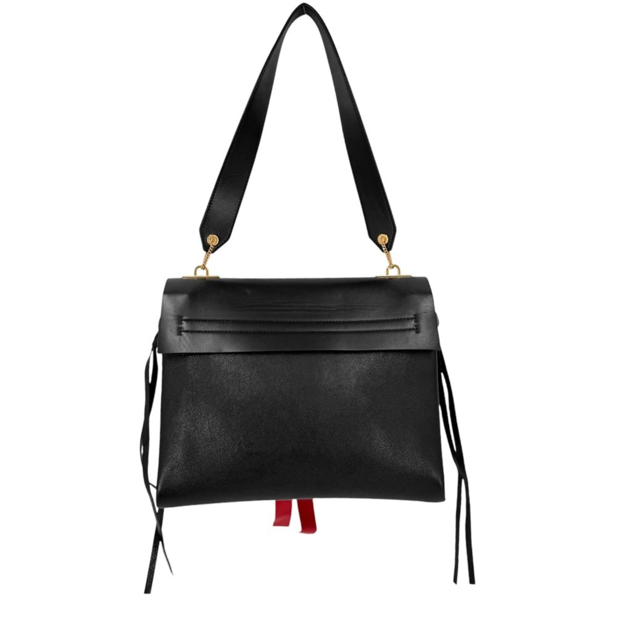 Valentino Garavani Black Red Color Leather Shoulder Bag (Pre-Owned)
