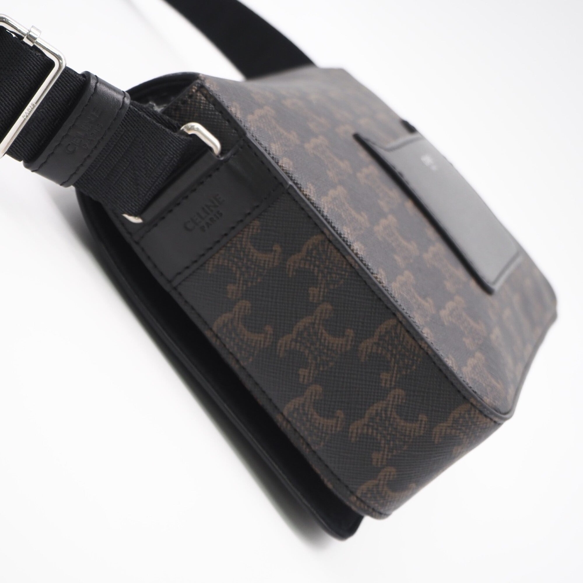 Celine Black Brown Leather Canvas Shoulder Bag (Pre-Owned)