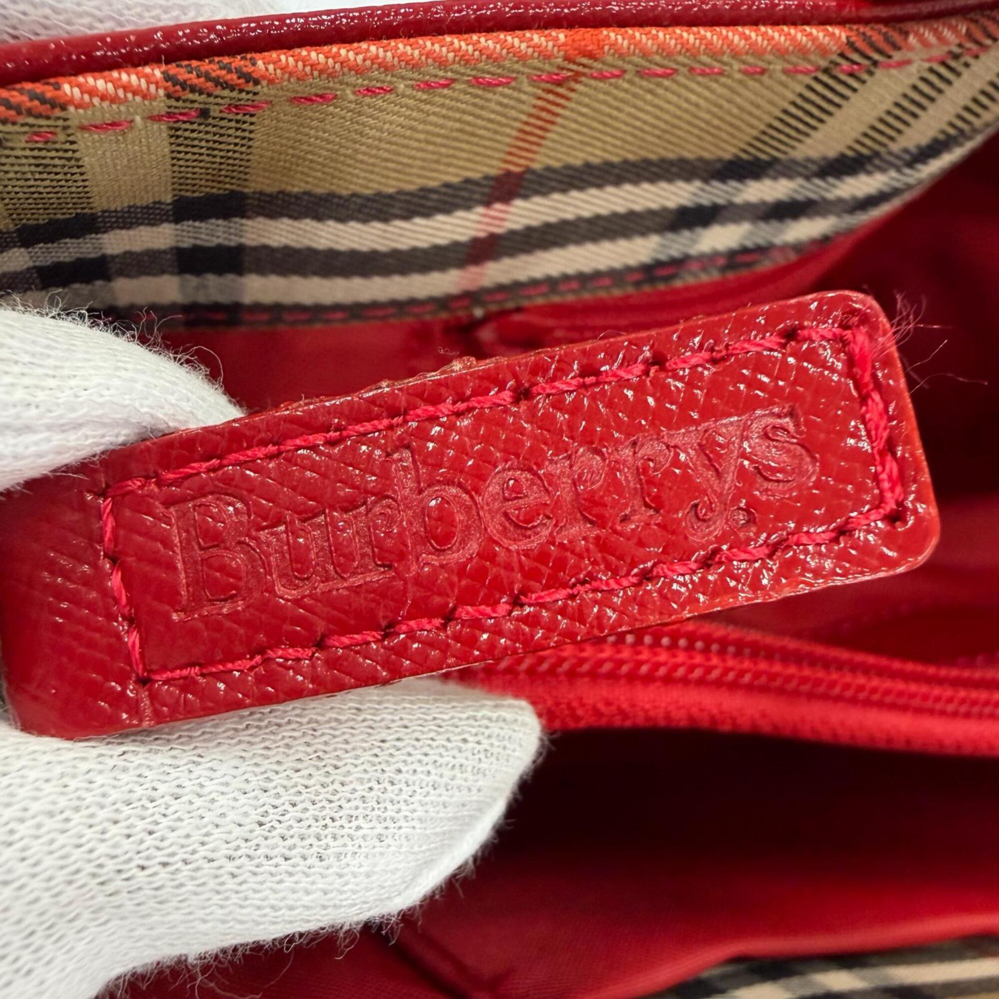 Burberry Brown Red Color Canvas Leather Handbag (Pre-Owned)