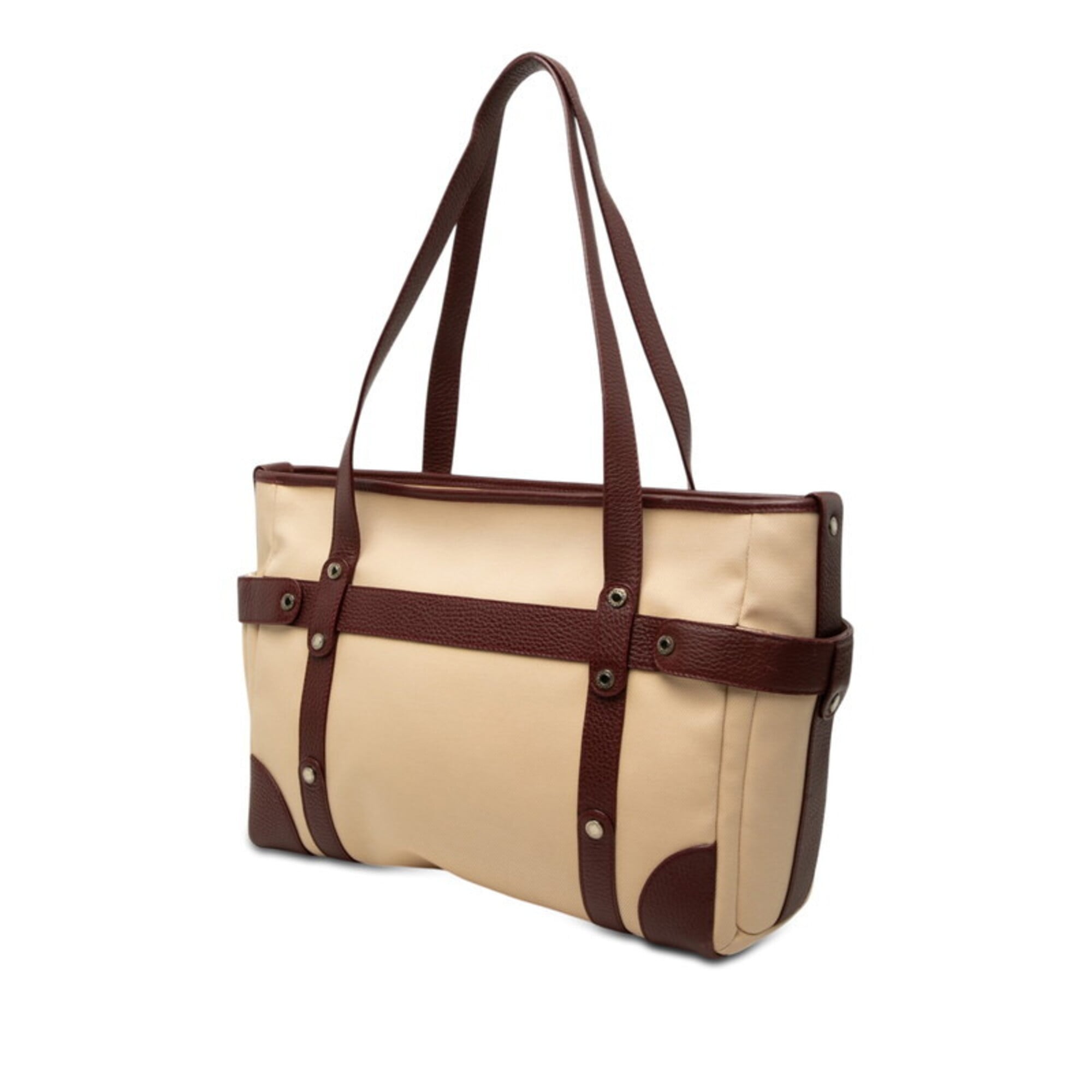 Bvlgari Beige Red Color Wine Canvas Leather Shoulder Bag Tote Bag (Pre-Owned)