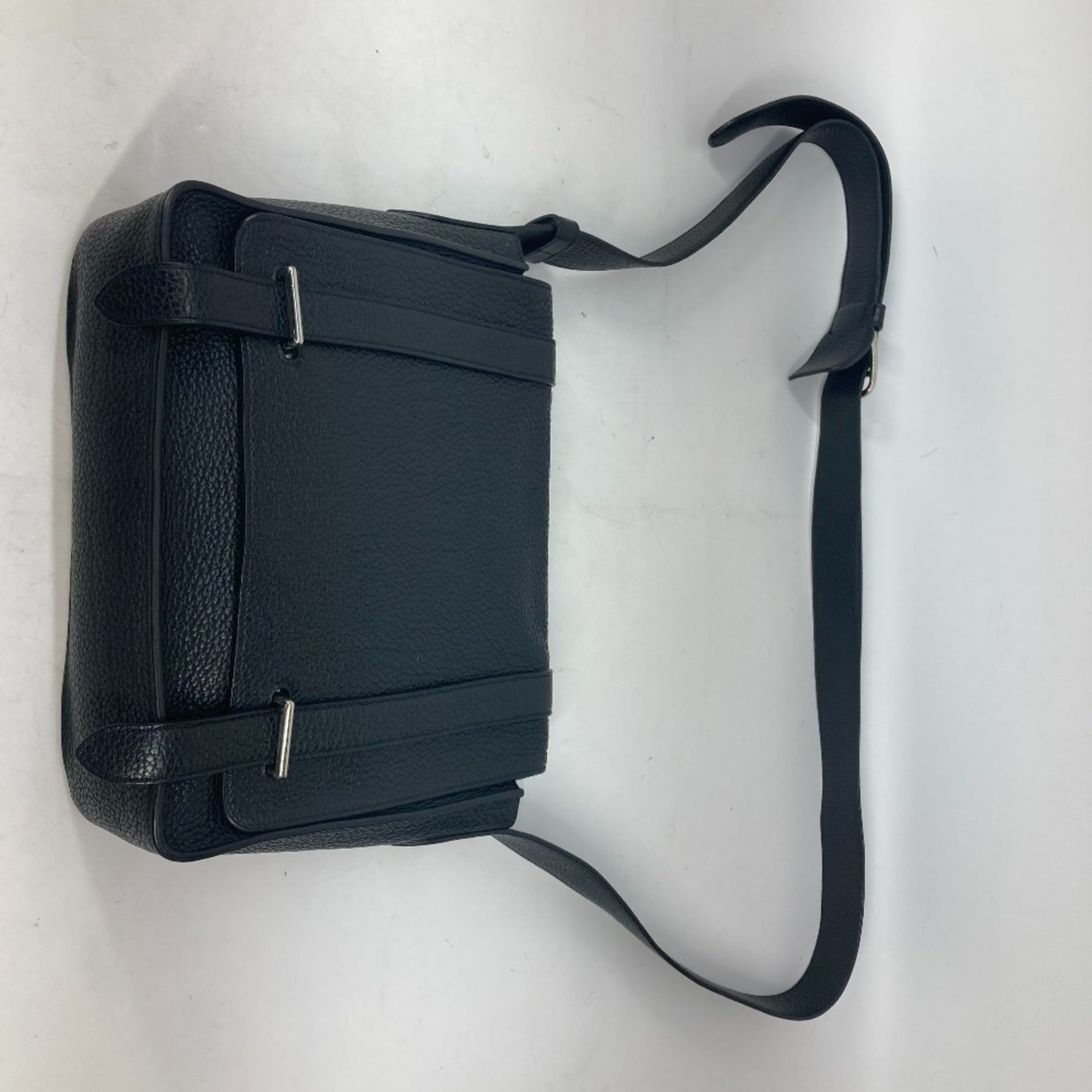 Hermes Black Blue Taurillon Clemence Leather Messenger Bag Shoulder Bag (Pre-Owned)