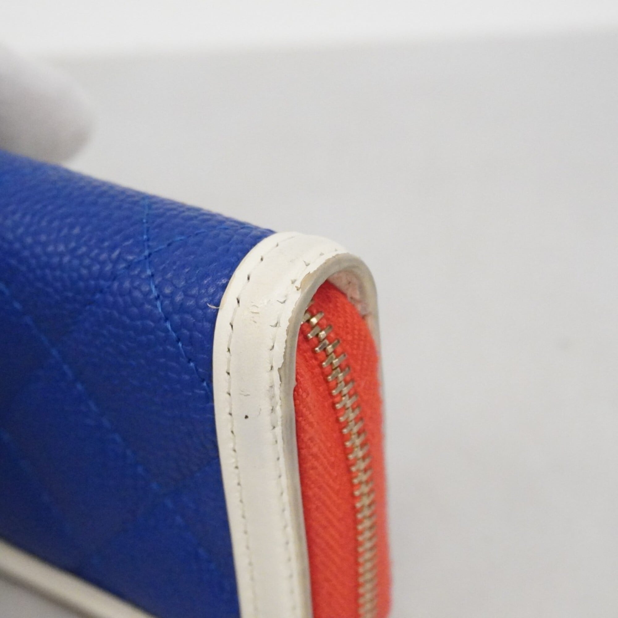 Chanel Blue Red Color White Grained Calfskin Coin Purse/Coin Case (Pre-Owned)