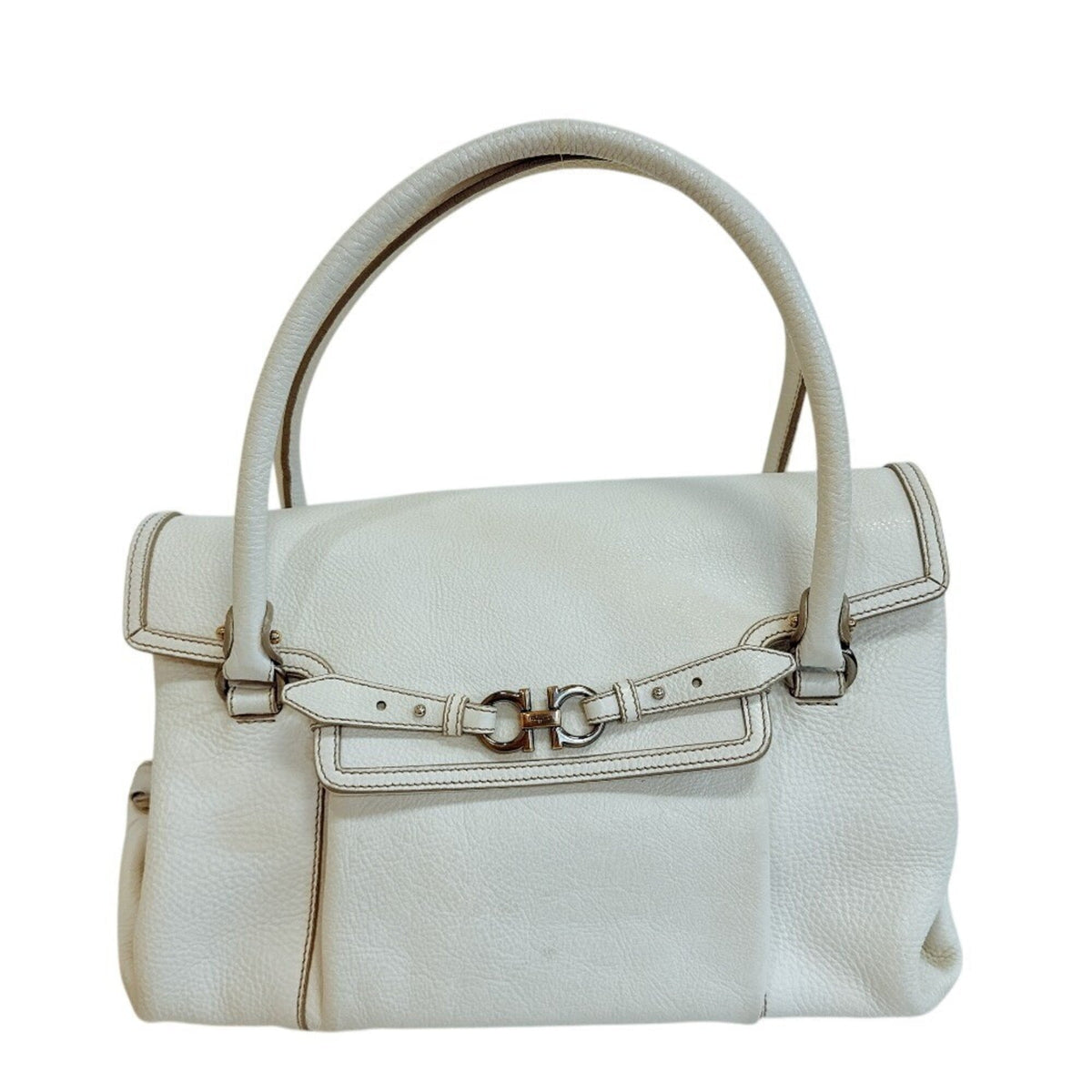 Salvatore Ferragamo White Leather Handbag Tote Bag (Pre-Owned)