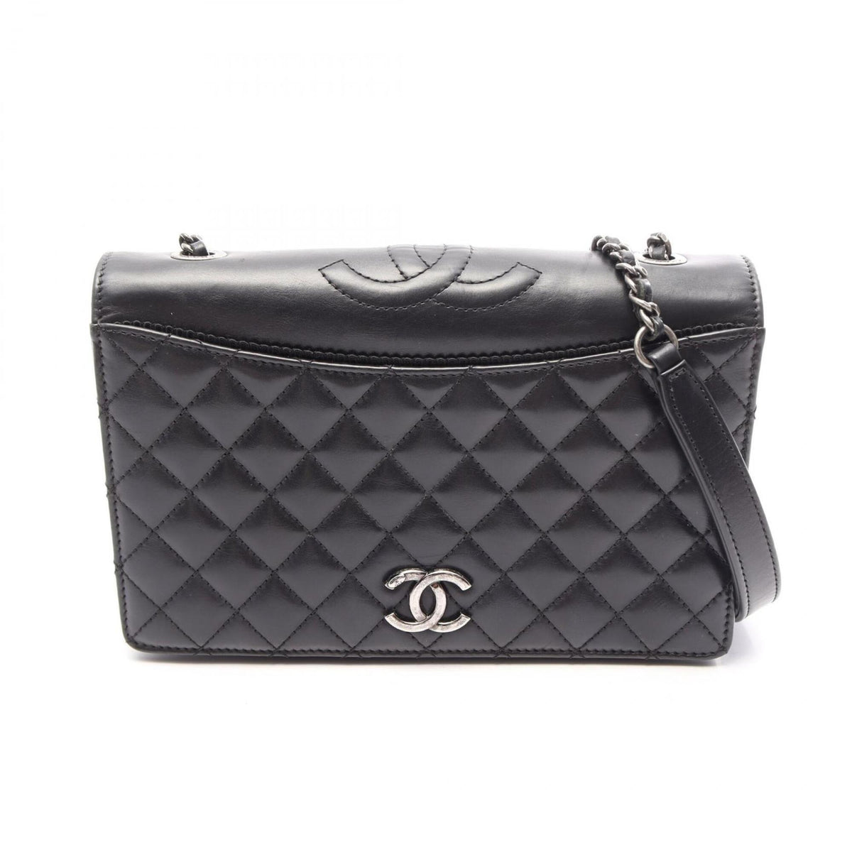 Chanel Black Leather Handbag Shoulder Bag (Pre-Owned)