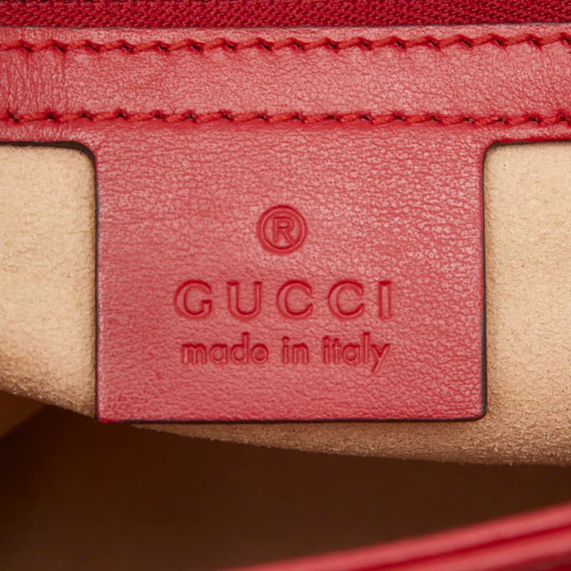 Gucci Gold Red Color Leather Shoulder Bag (Pre-Owned)