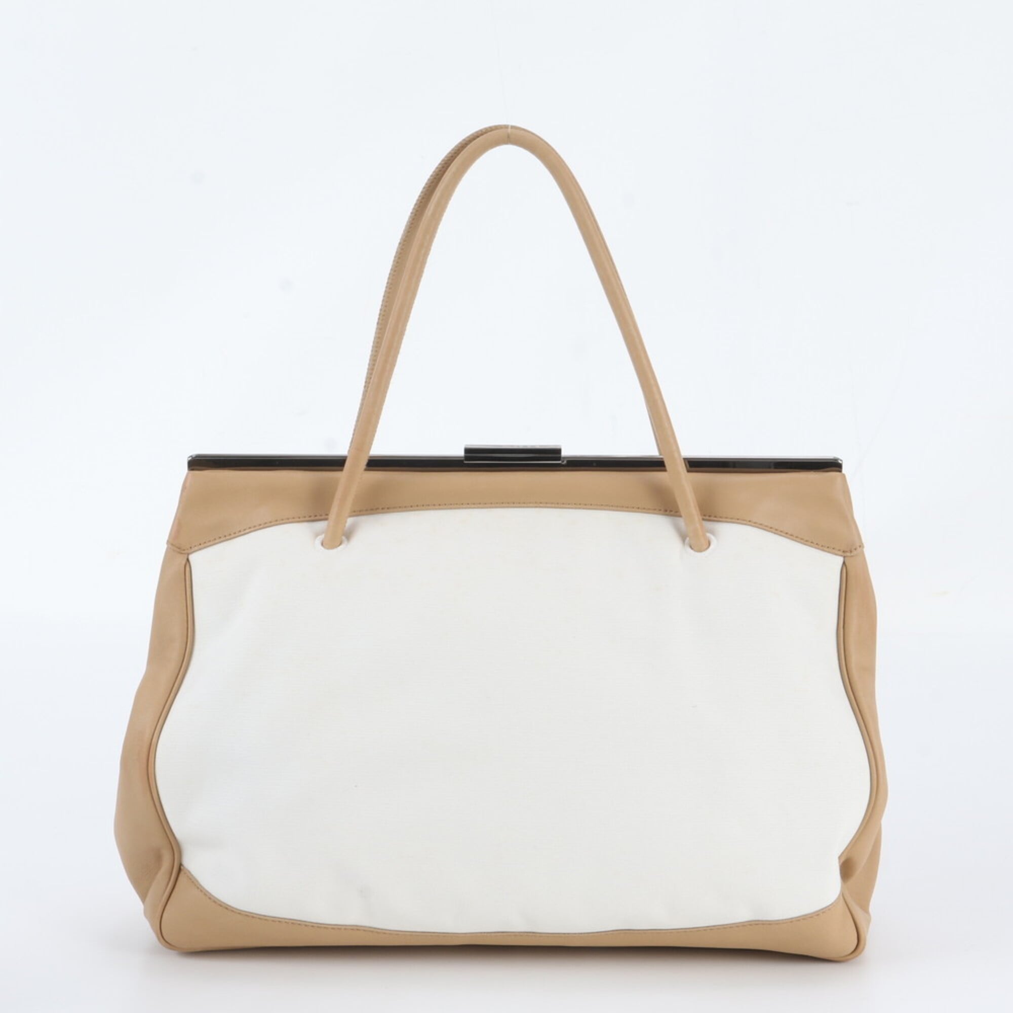 Gucci Beige White Leather Handbag Tote Bag (Pre-Owned)
