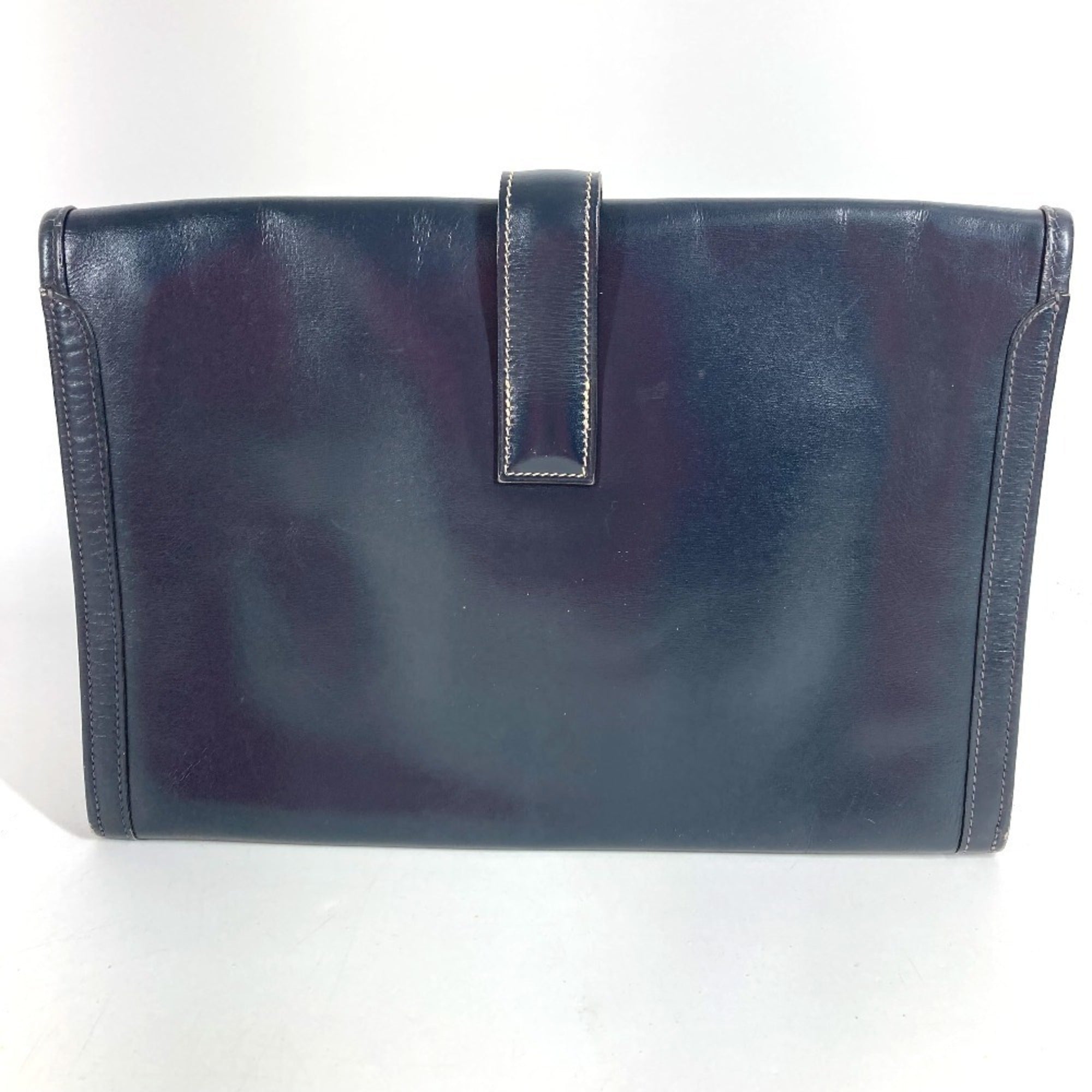 Hermes Navy Box Calf Leather Clutch Bag (Pre-Owned)