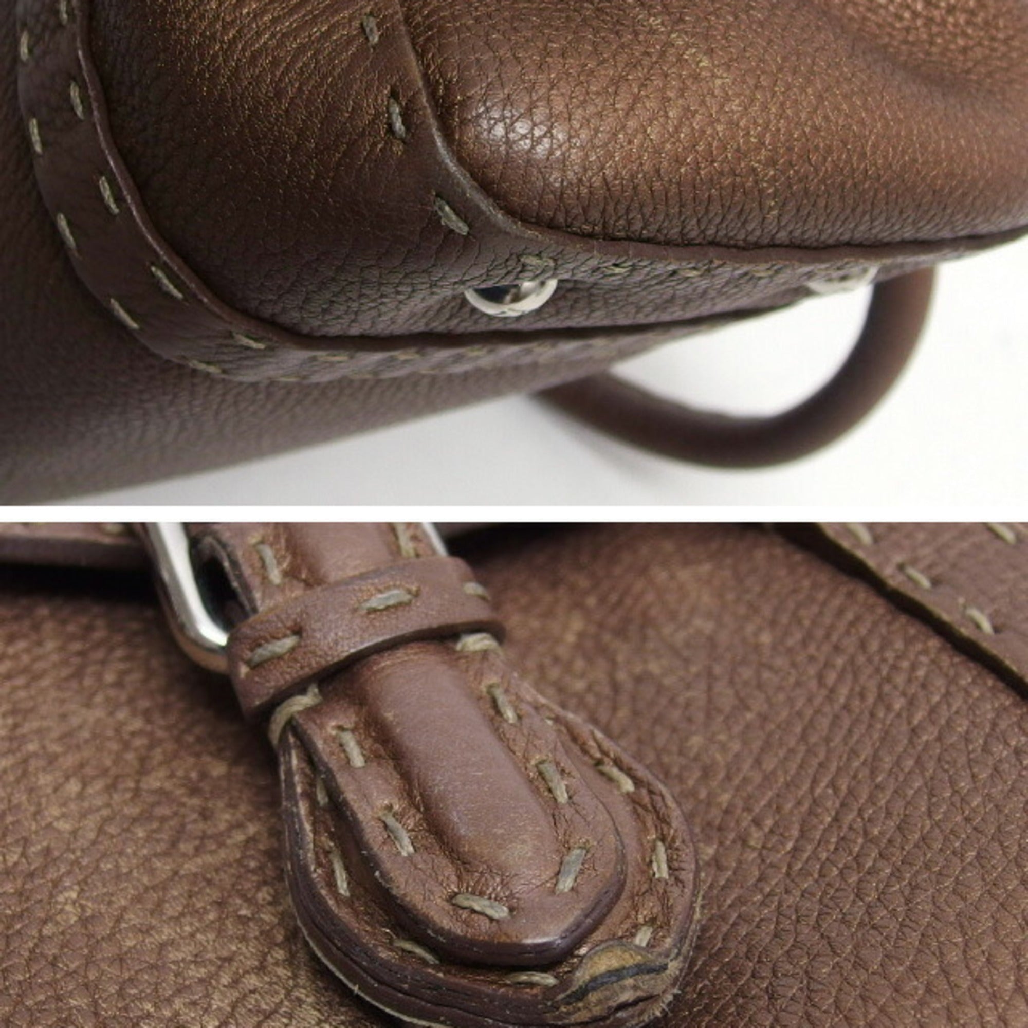 Fendi Bronze Dark Brown Leather Handbag (Pre-Owned)