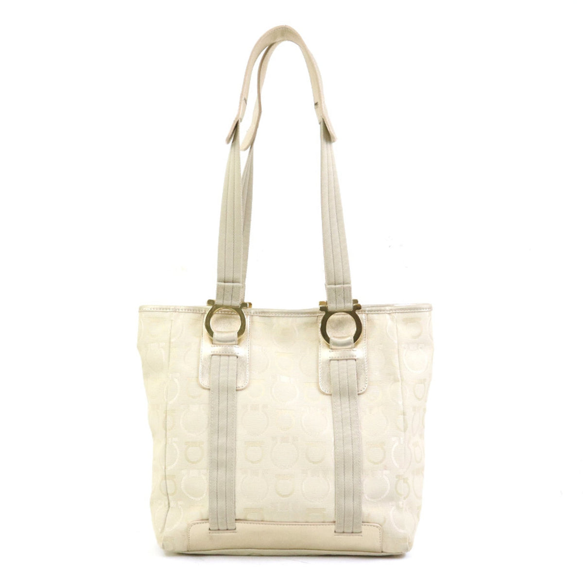 Salvatore Ferragamo Light Beige Canvas Leather Shoulder Bag (Pre-Owned)