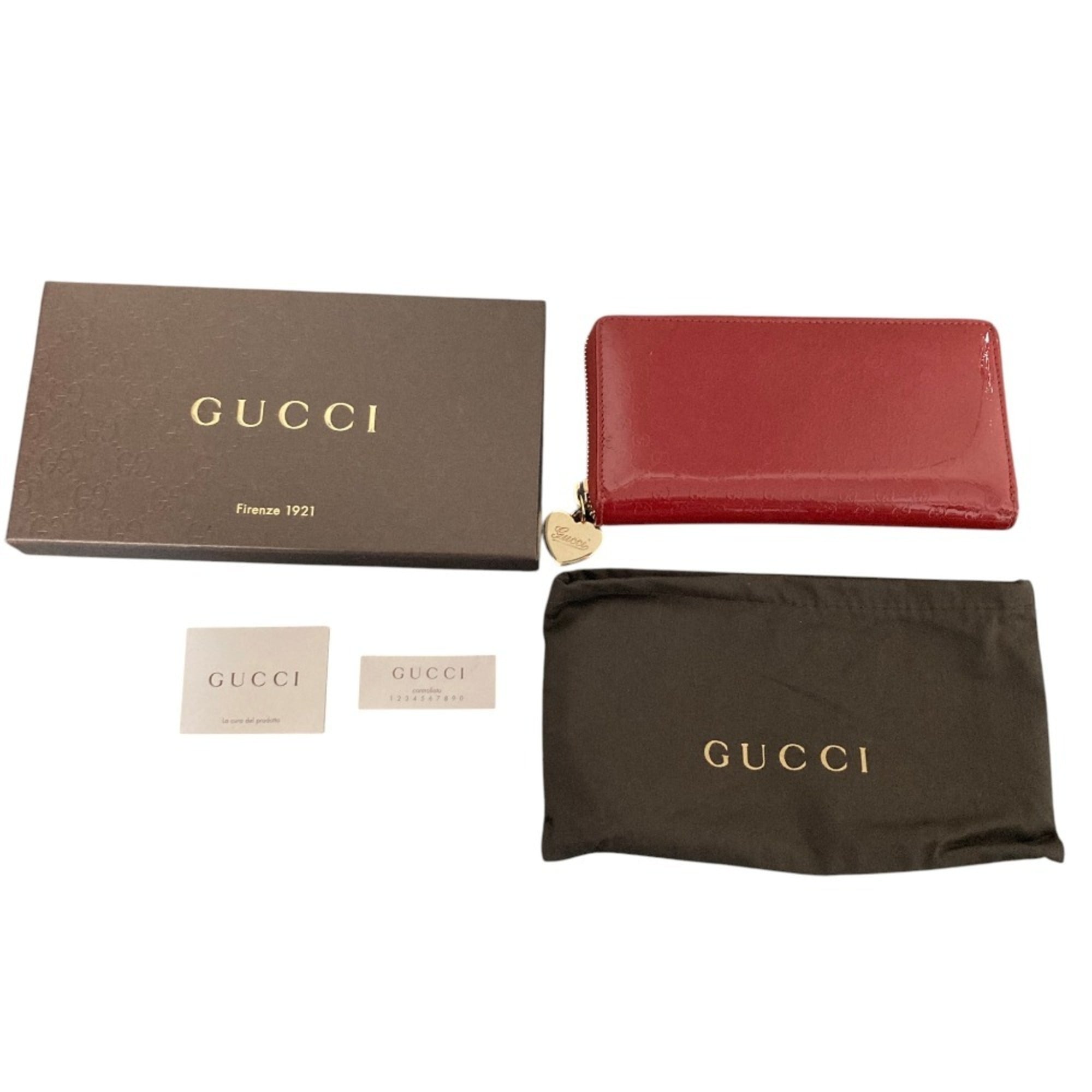 Gucci Red Color Patent Leather Long Wallet (Bi-Fold) (Pre-Owned)