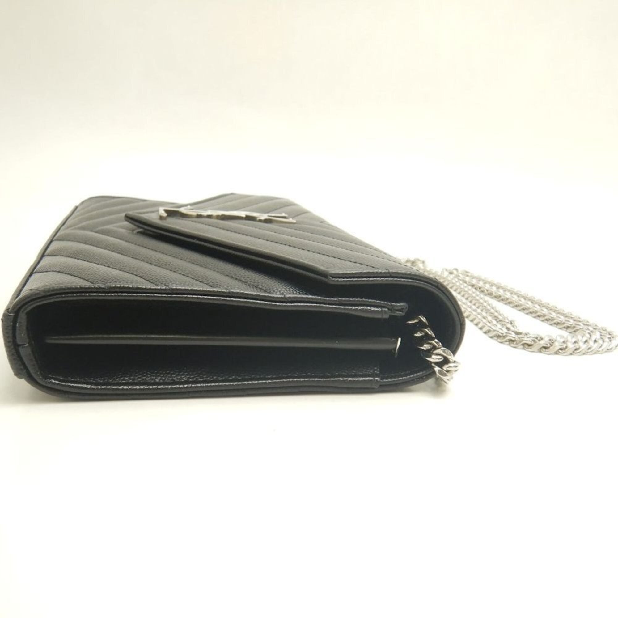 Yves Saint Laurent Black Leather Chain/Shoulder Wallet (Pre-Owned)