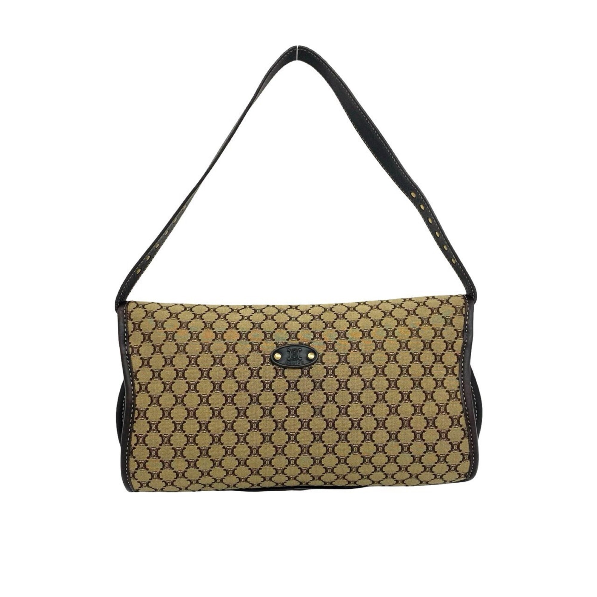 Celine Brown Canvas Leather Handbag Shoulder Bag (Pre-Owned)