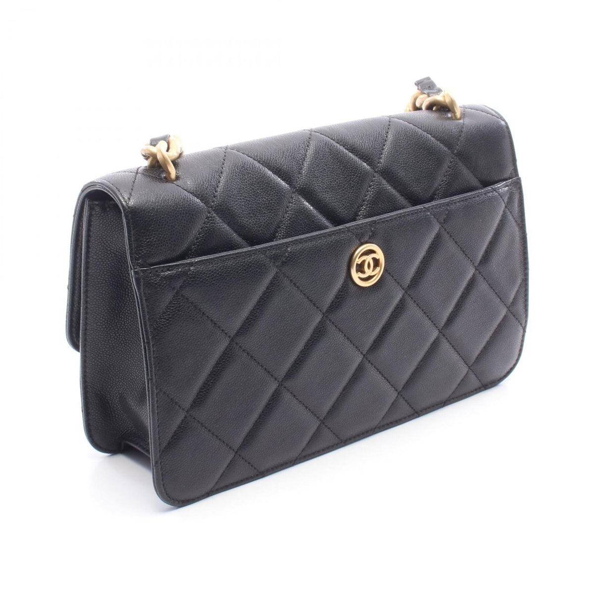 Chanel Black Grained Calfskin Handbag Shoulder Bag (Pre-Owned)