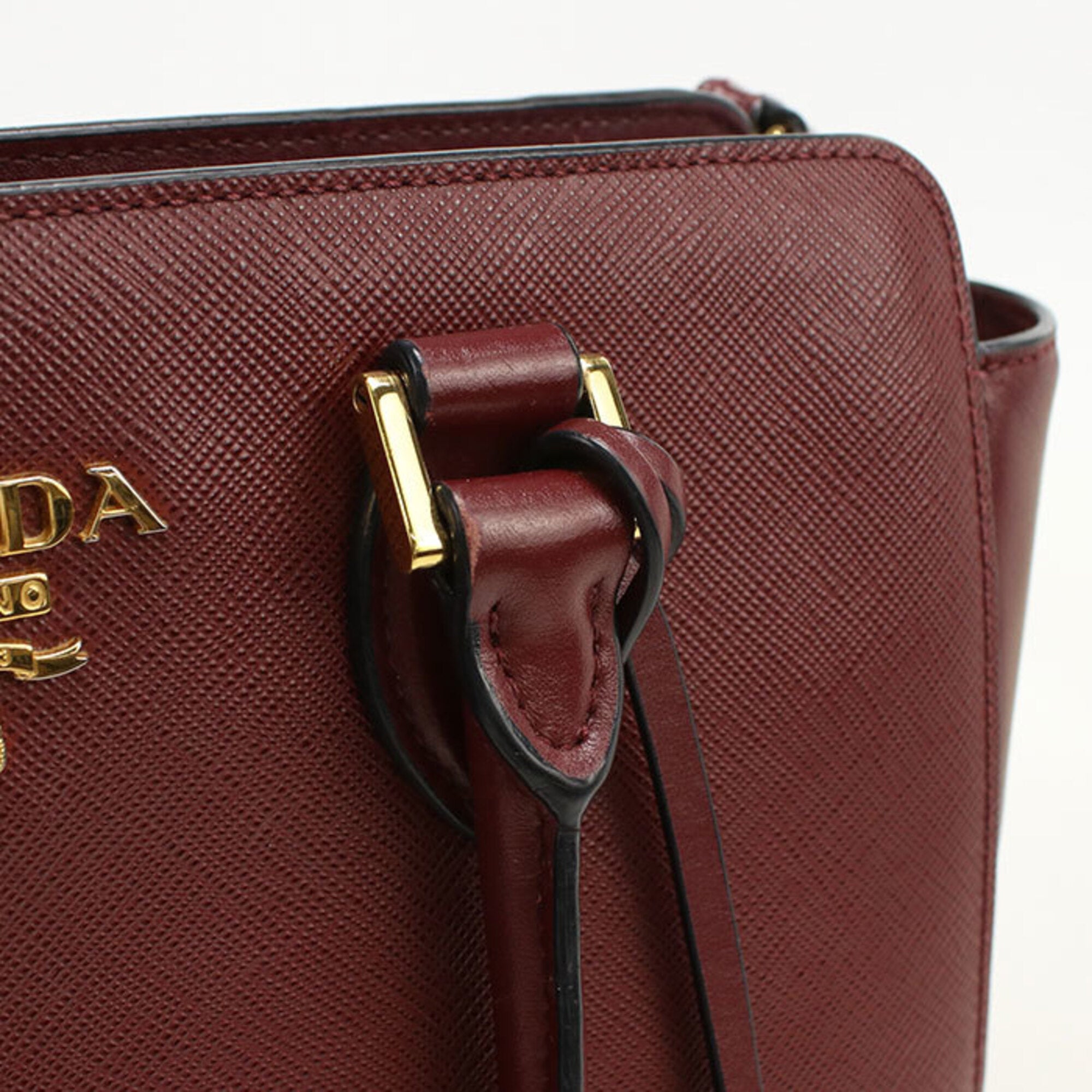 Prada Red Color Wine Leather Tote Bag (Pre-Owned)