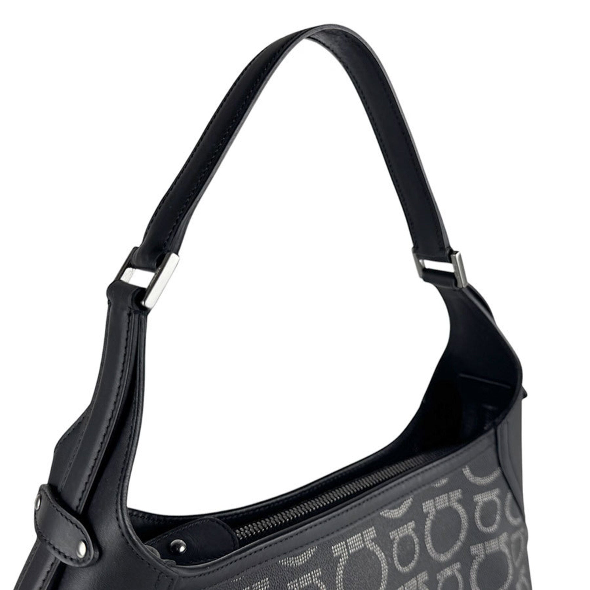 Salvatore Ferragamo Black Coated Canvas Leather Shoulder Bag (Pre-Owned)