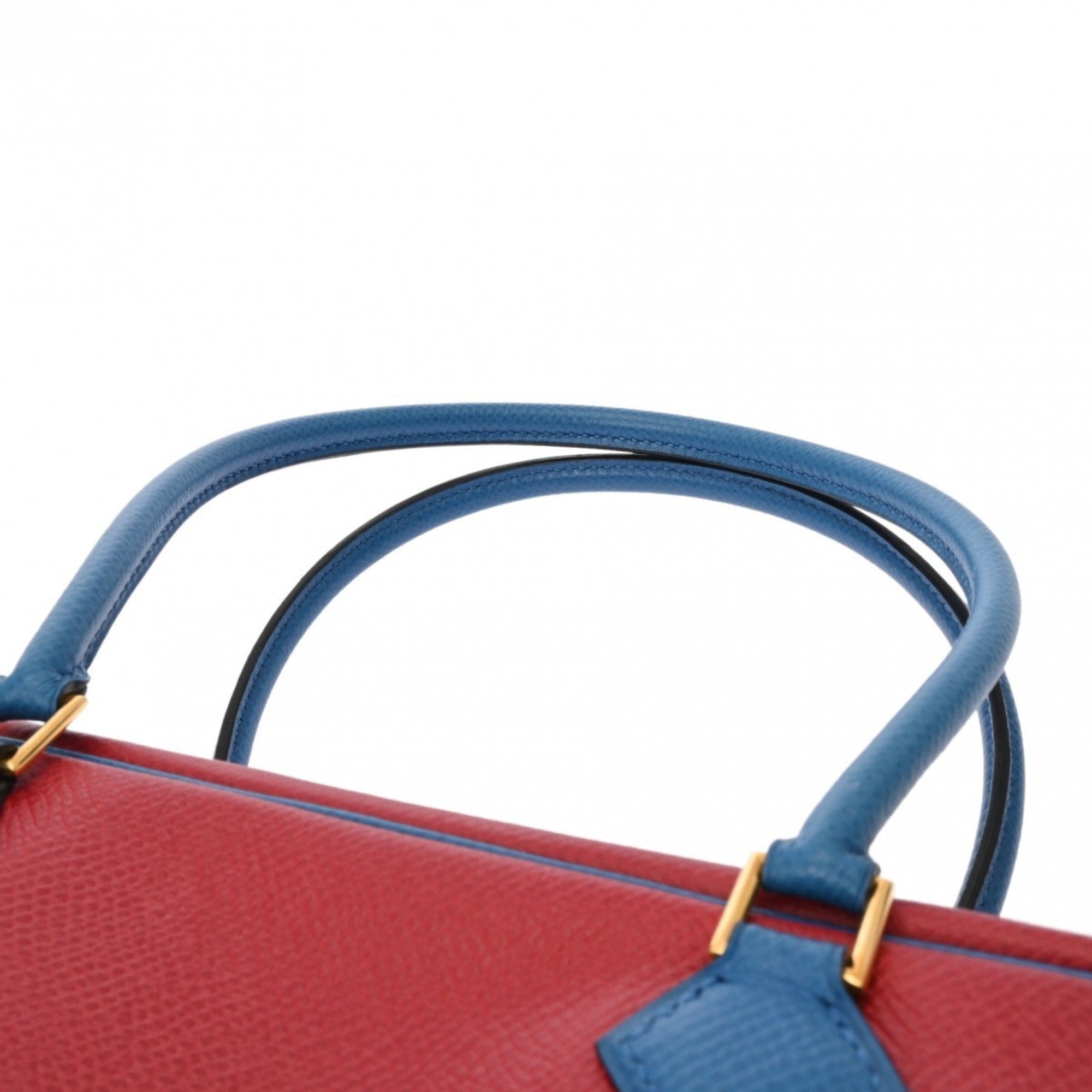 Hermes Blue Red Color Courchevel Leather Handbag (Pre-Owned)