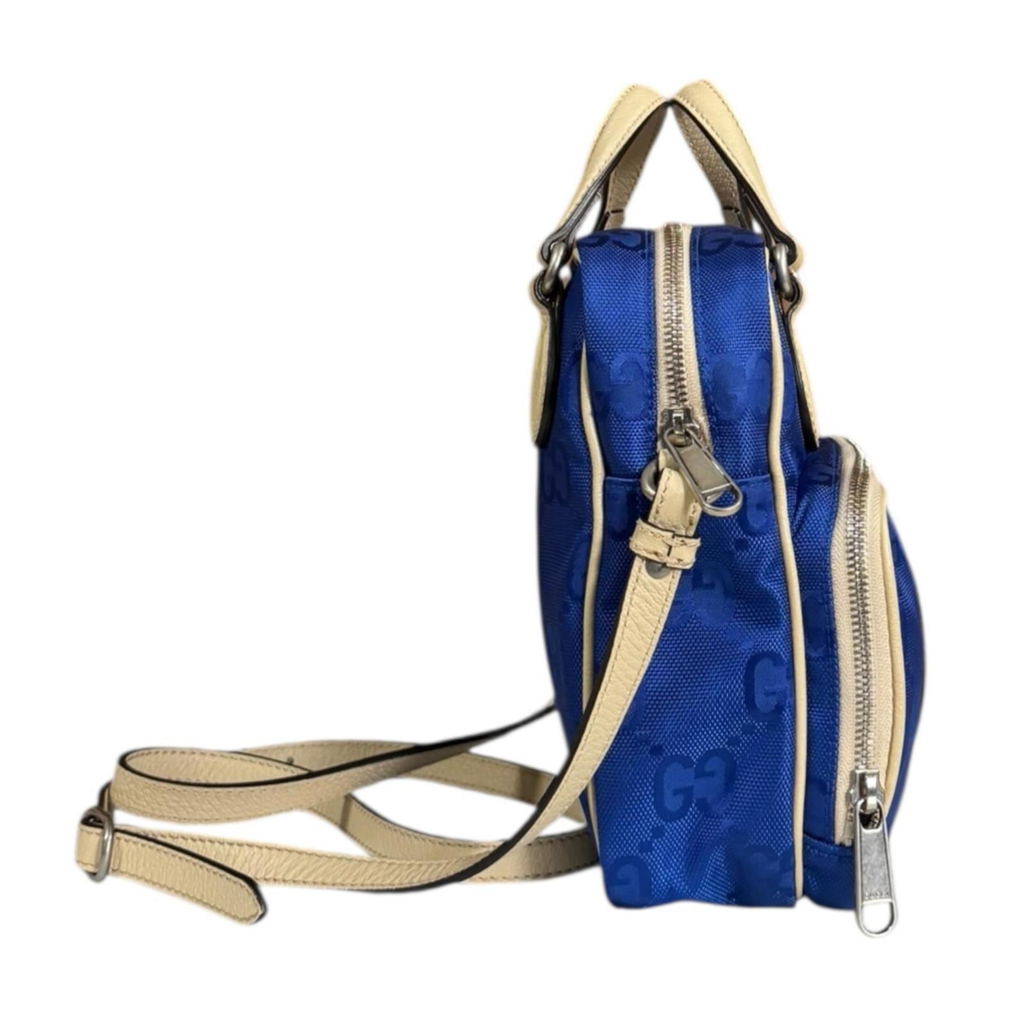 Gucci Beige Blue Nylon Leather Shoulder Bag (Pre-Owned)