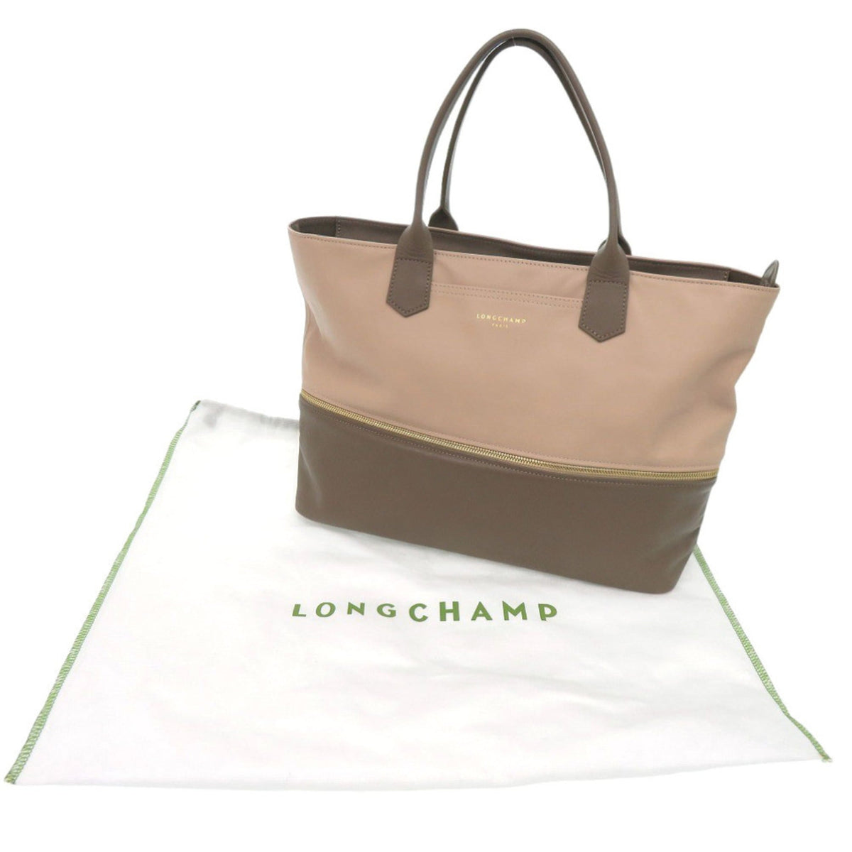 Longchamp Brown Pink Beige Leather Tote Bag (Pre-Owned)