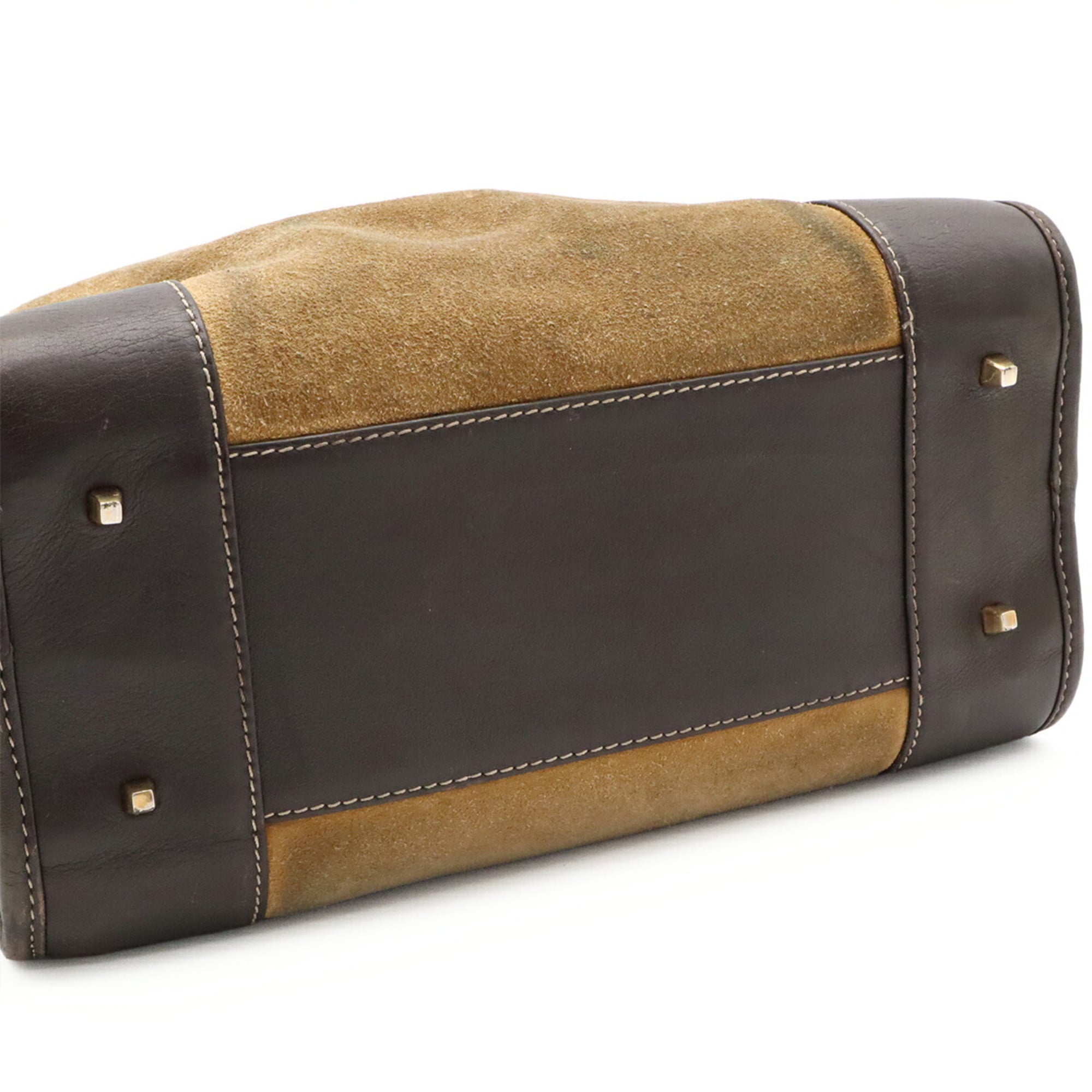 Loewe Amazona Beige Dark Brown Suede Leather Handbag (Pre-Owned)