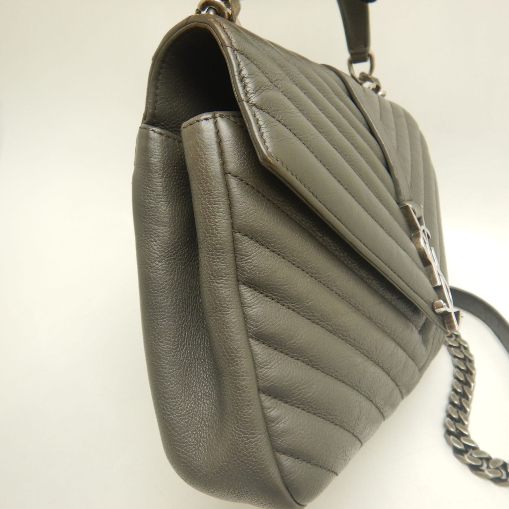 Yves Saint Laurent Gray Leather Handbag School Bag (Pre-Owned)