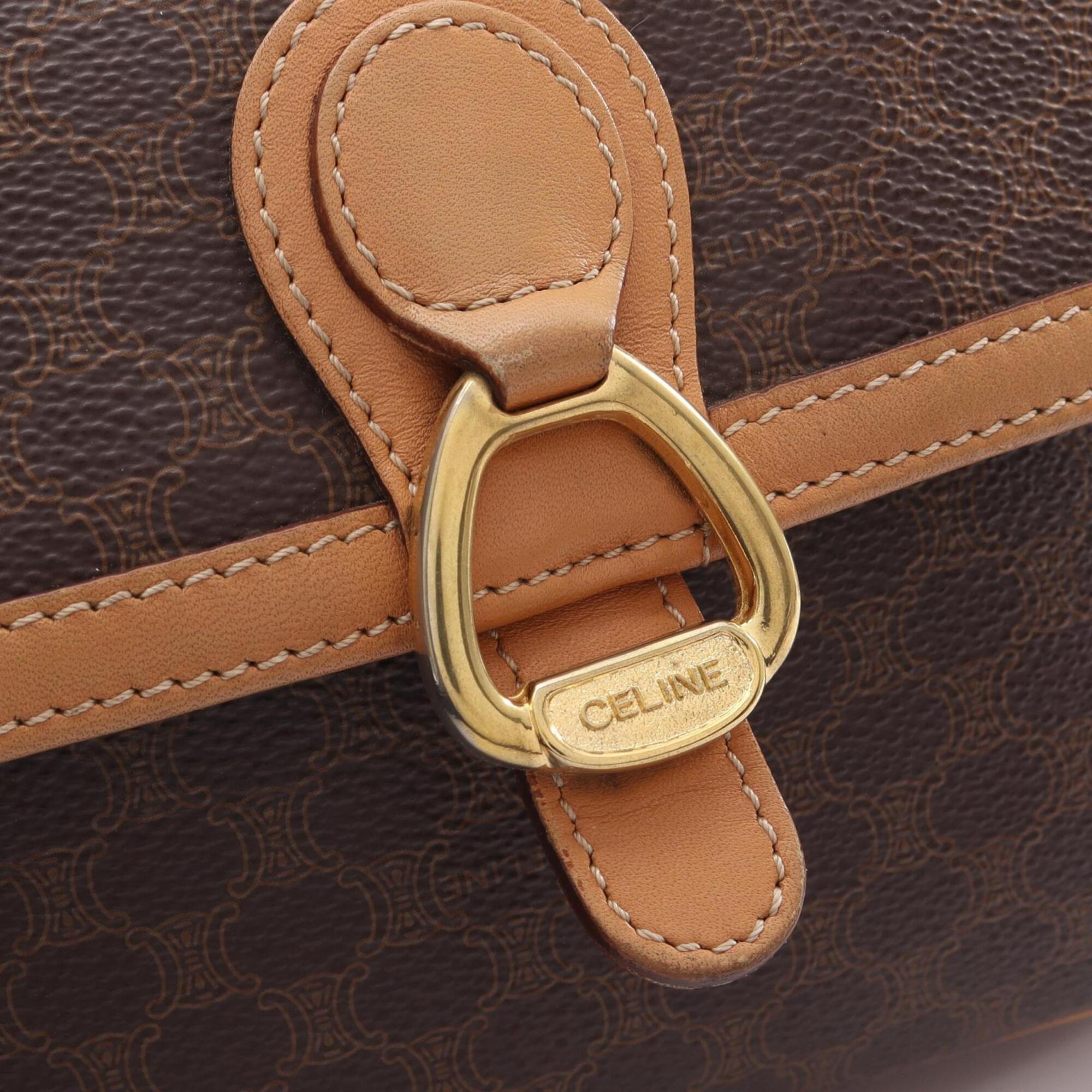Celine Brown Coated Canvas Leather Shoulder Bag (Pre-Owned)