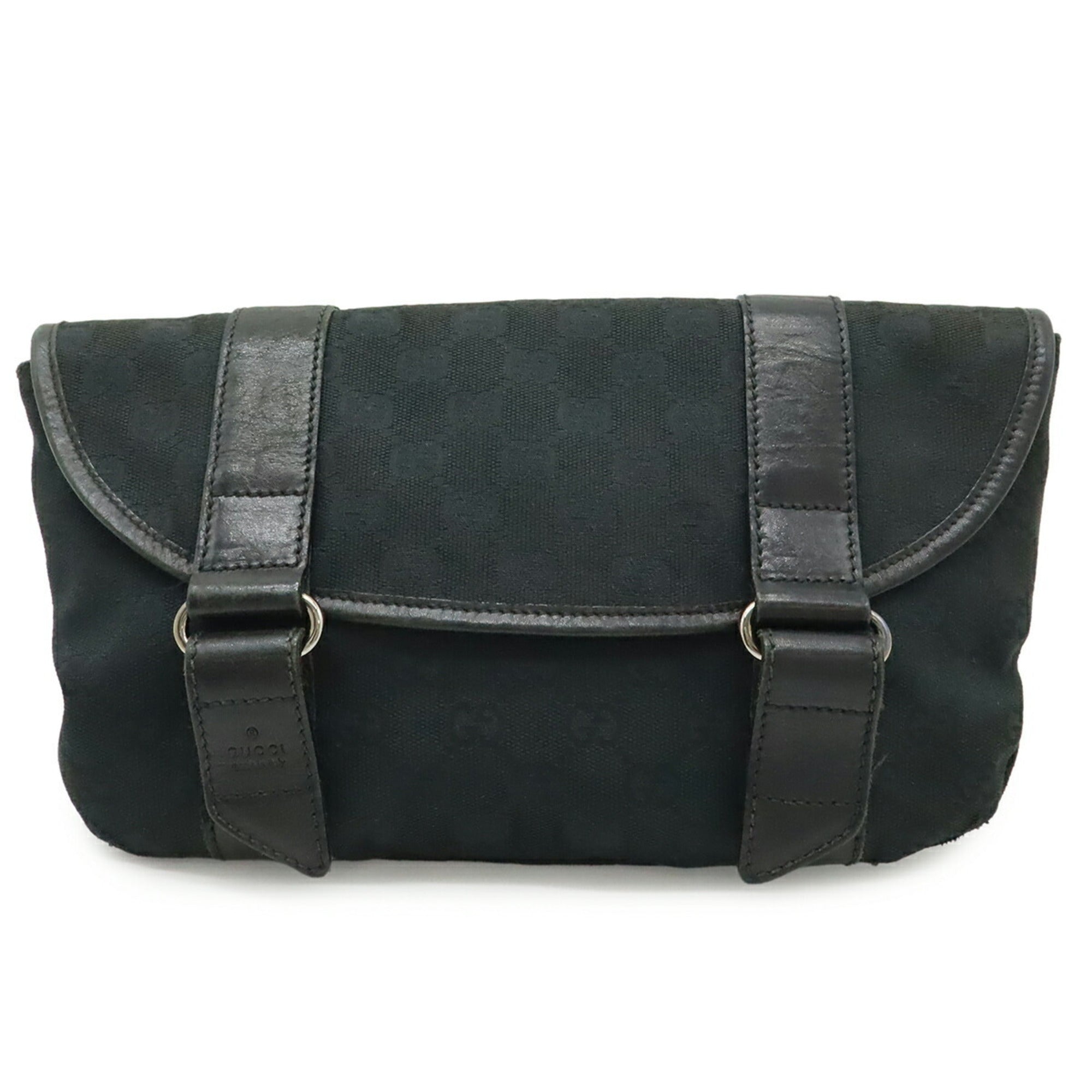 Gucci Black Gg Canvas Leather Fanny Pack Pouch Sling Bag (Pre-Owned)