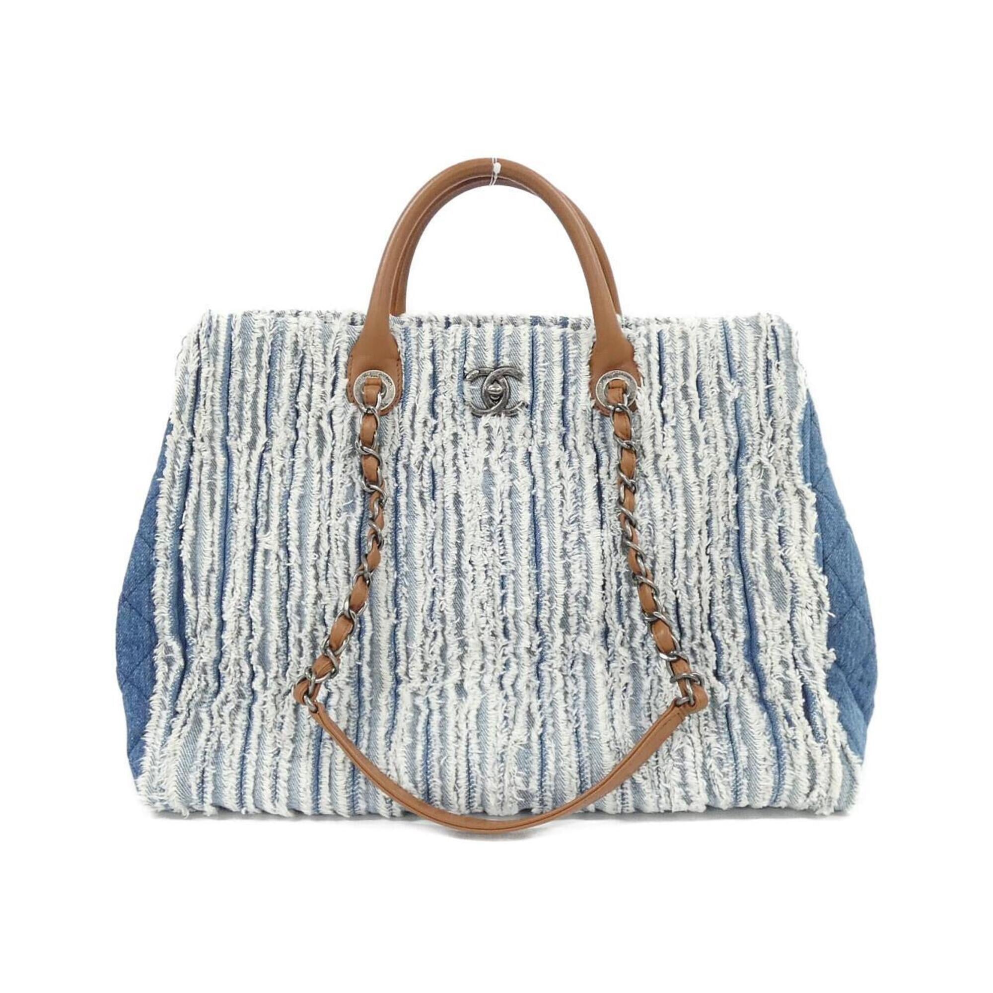 Chanel Denim Blue Brown Denim Handbag (Pre-Owned)
