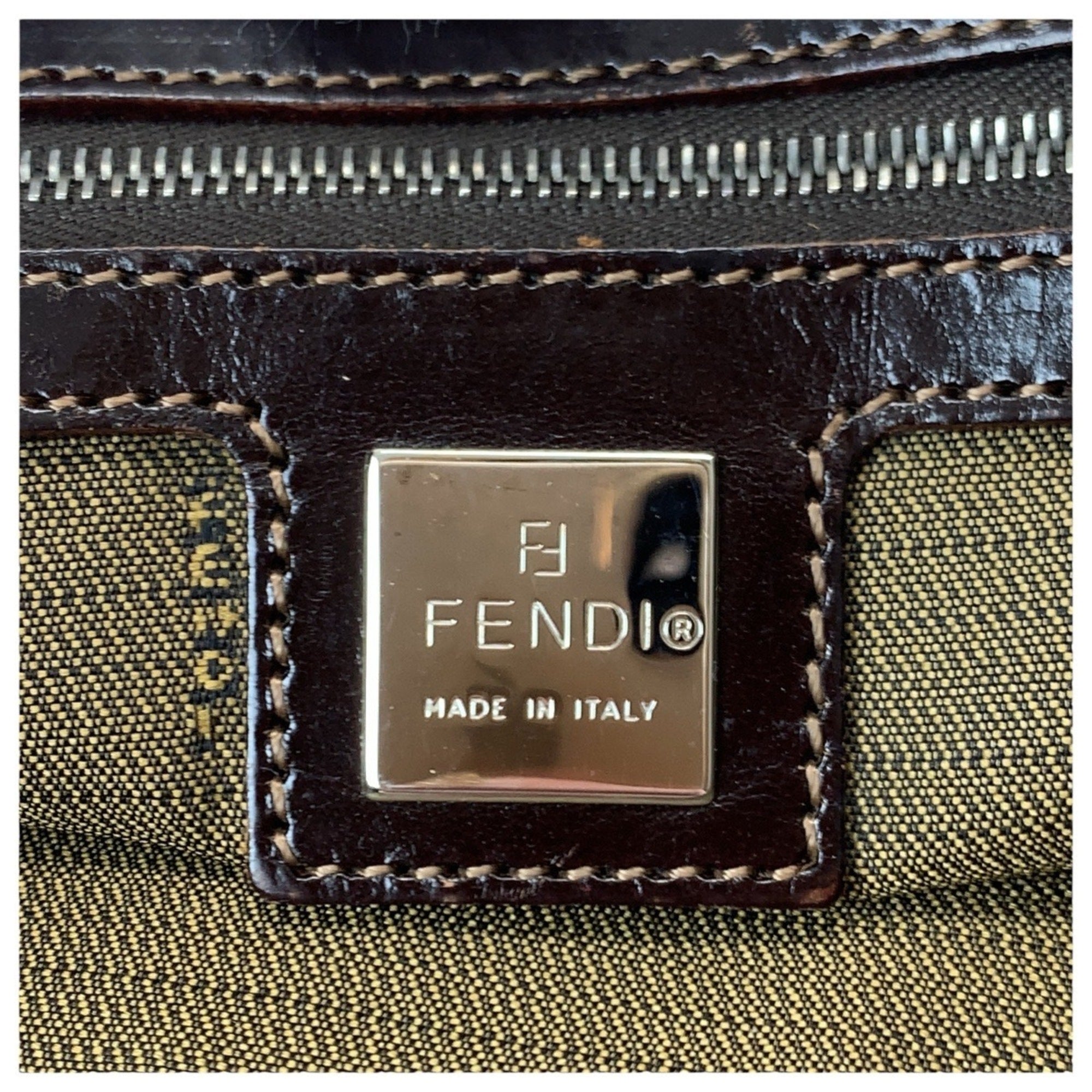 Fendi Brown Canvas Leather Handbag Shoulder Bag (Pre-Owned)