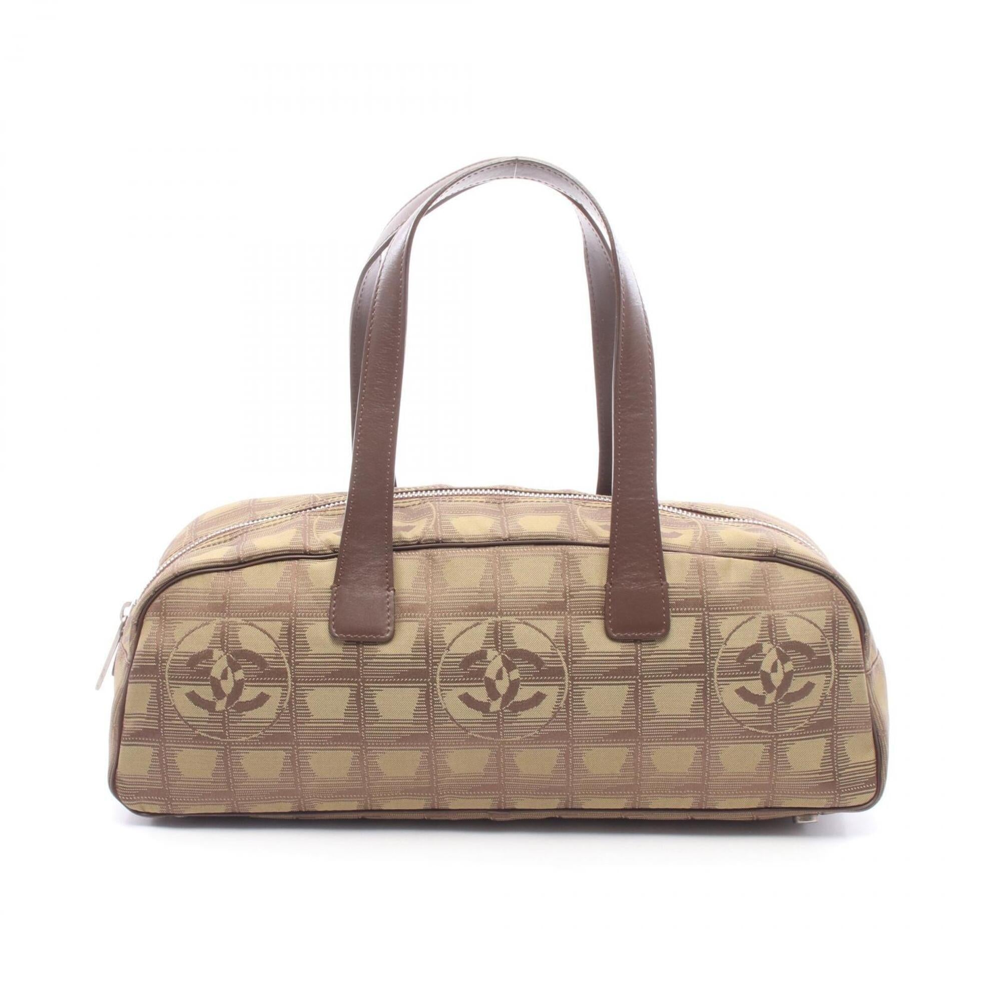 Chanel Brown Khaki Leather Nylon Canvas Handbag (Pre-Owned)