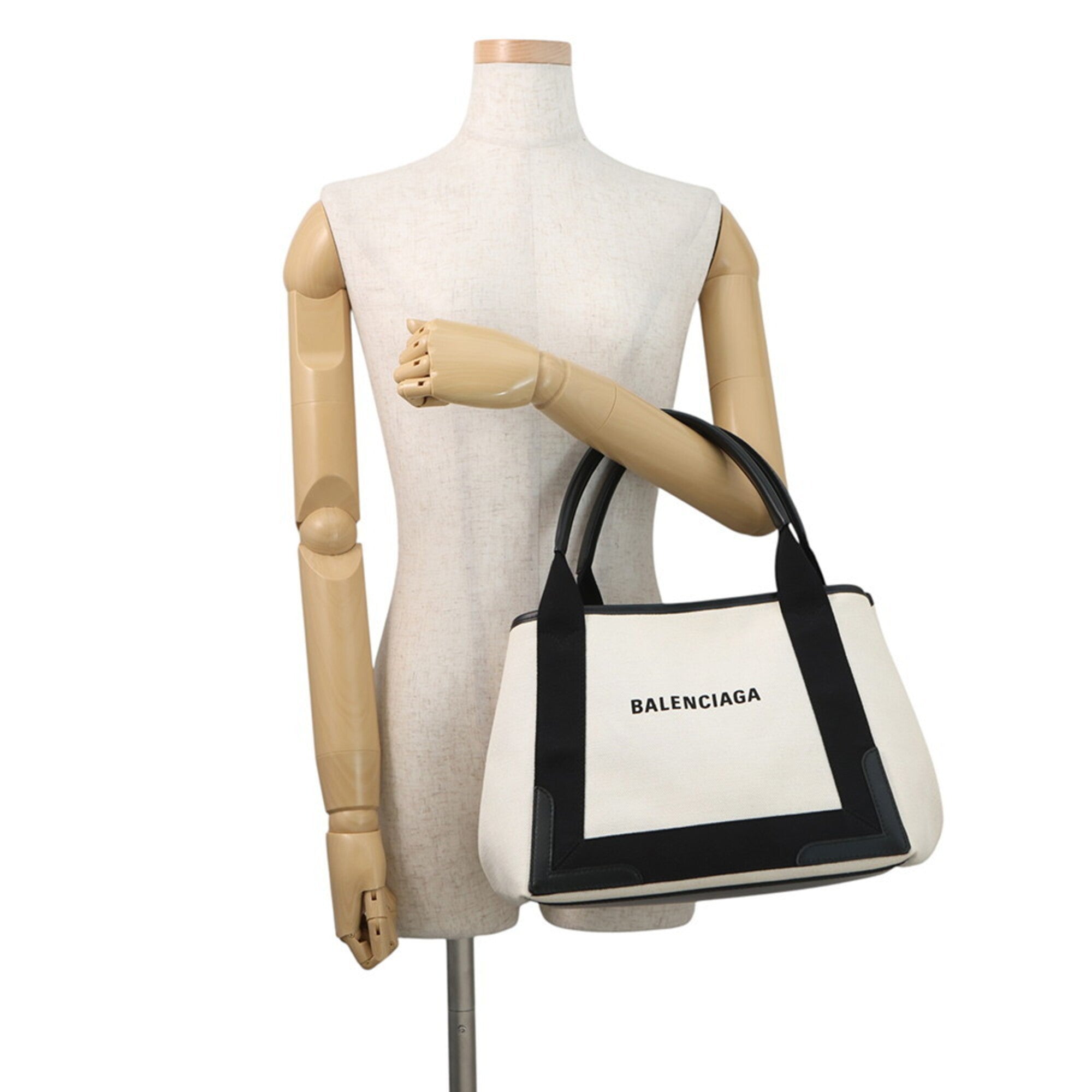 Balenciaga Black White Canvas Leather Handbag Pouch Tote Bag (Pre-Owned)