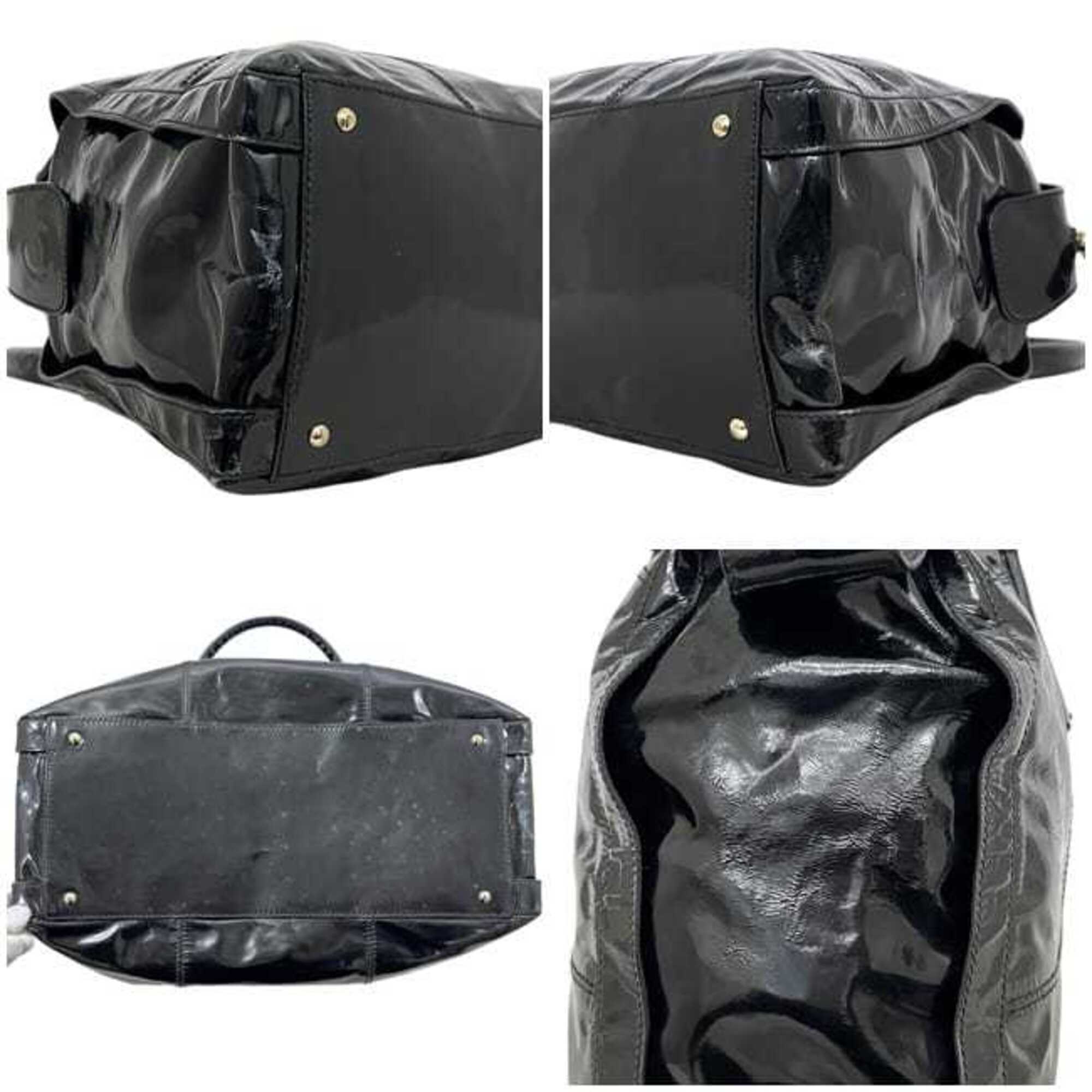 Salvatore Ferragamo Black Patent Leather Tote Bag (Pre-Owned)