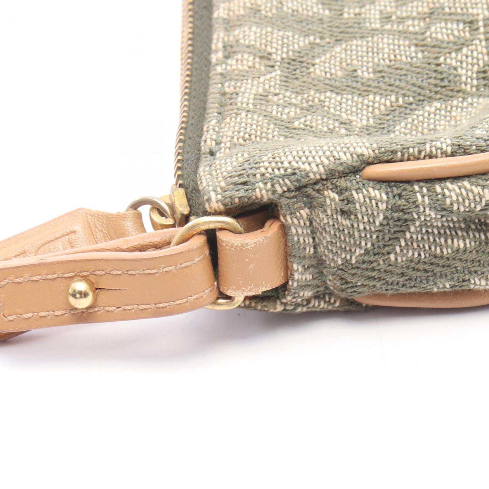 Christian Dior Beige Brown Green Canvas Leather Handbag Pouch (Pre-Owned)