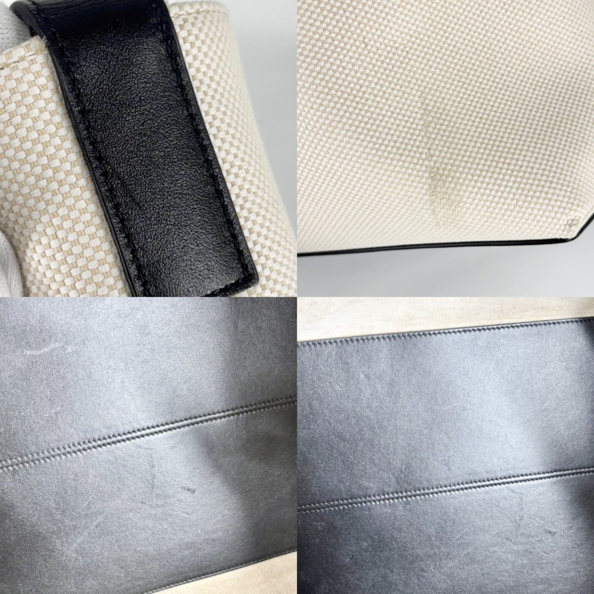 Christian Dior Black Ivory Canvas Leather Handbag Tote Bag (Pre-Owned)