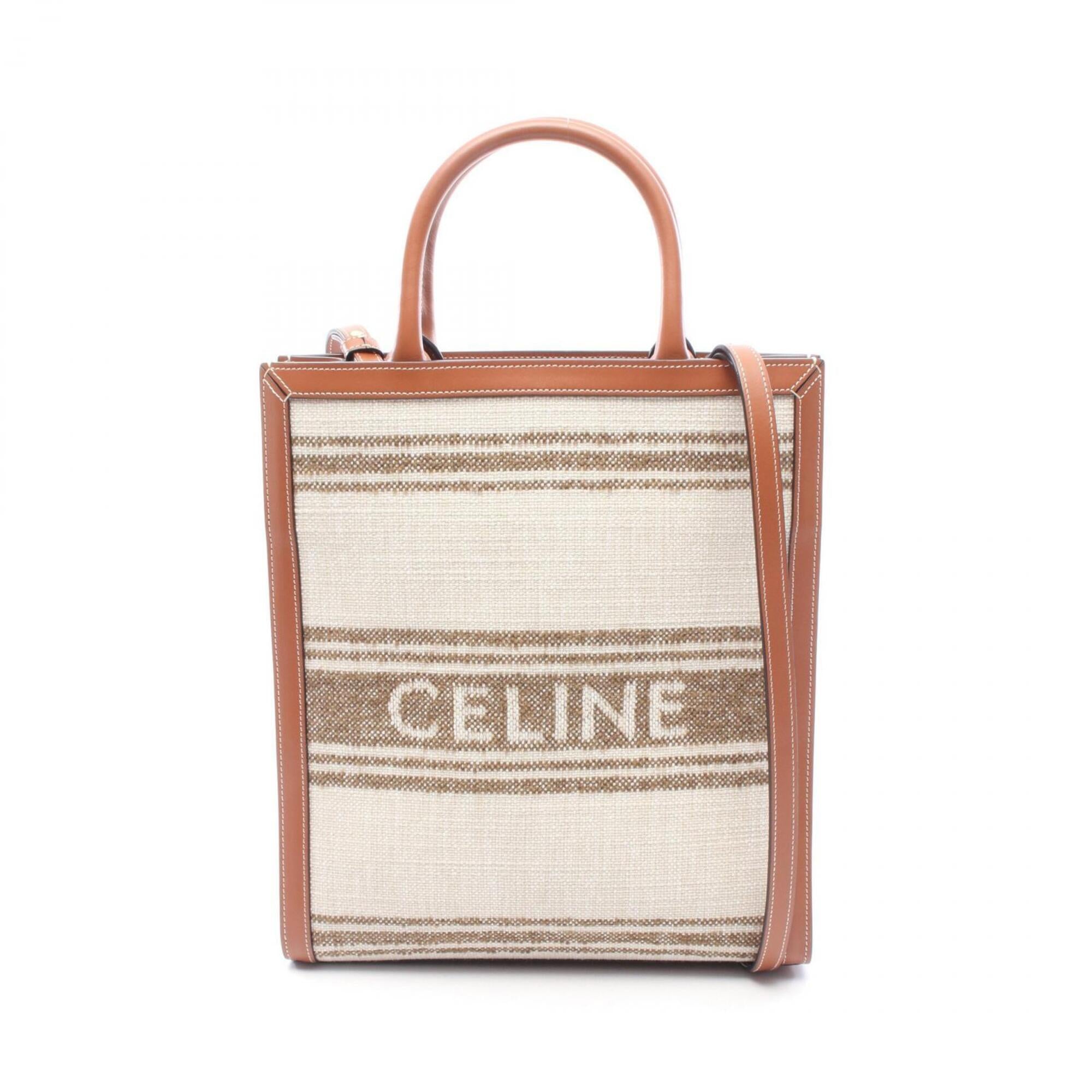 Celine Beige Brown Canvas Leather Handbag Tote Bag (Pre-Owned)
