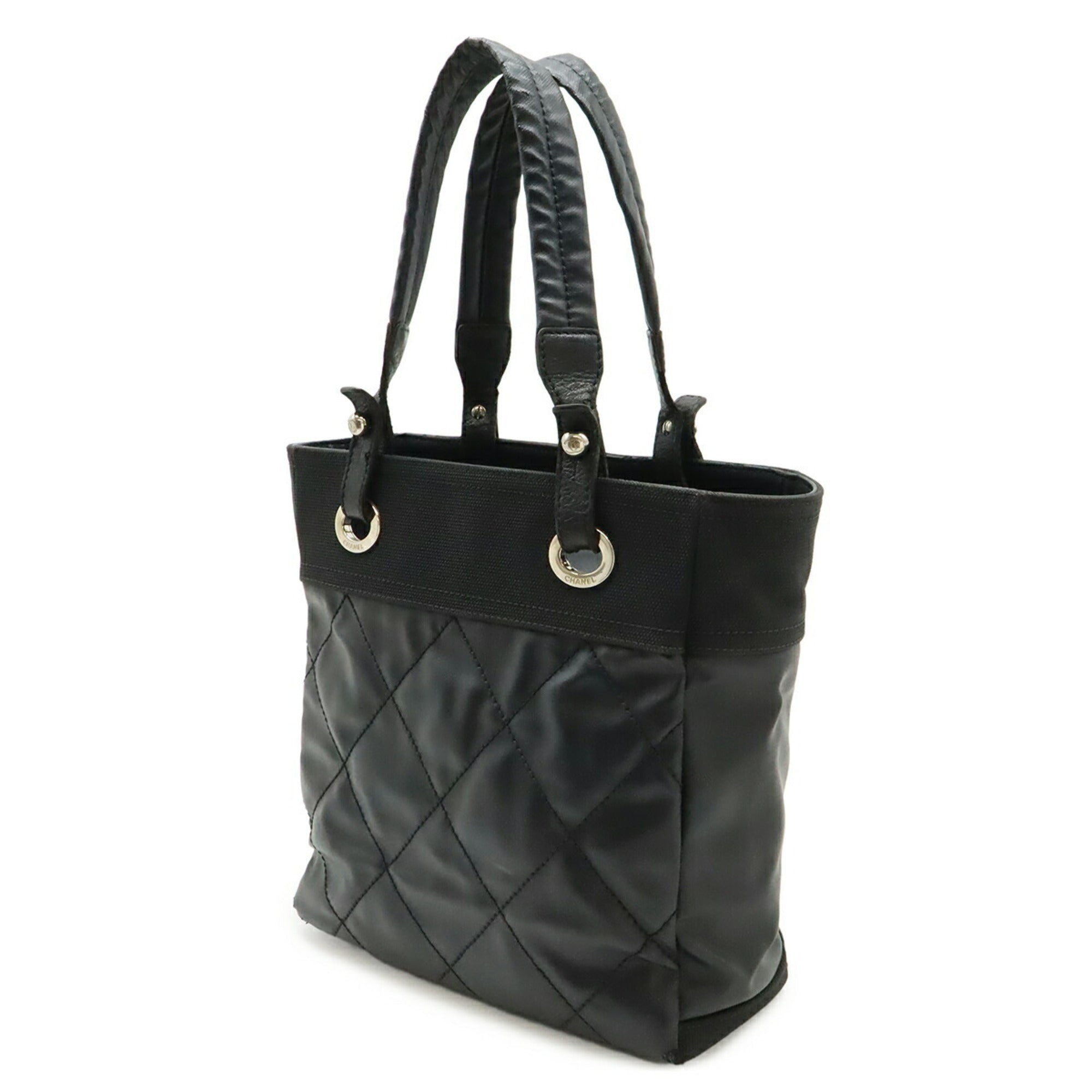 Chanel Black Coated Canvas Leather Shoulder Bag Tote Bag (Pre-Owned)