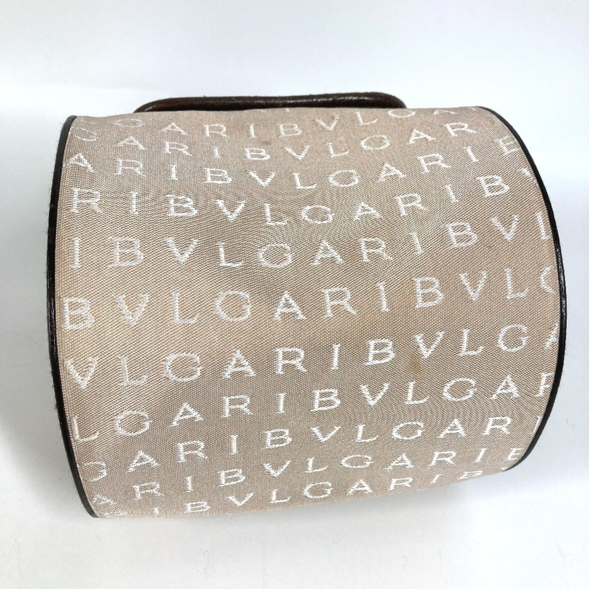 Bvlgari Bvlgari Bvlgari Beige Dark Brown Leather Canvas Handbag Shoulder Bag (Pre-Owned)