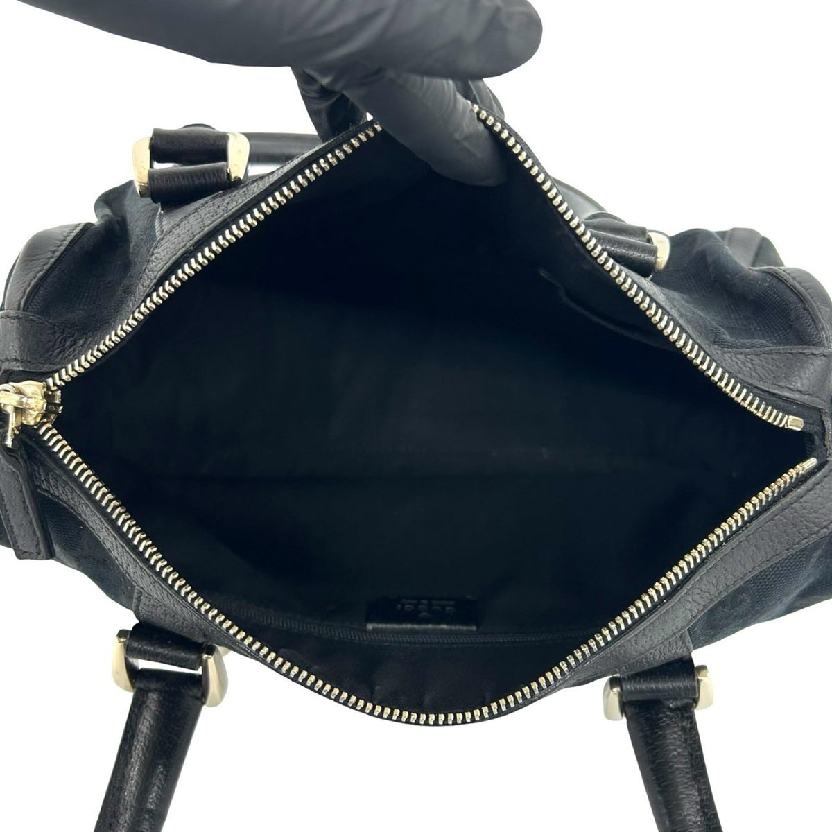 Gucci Black Canvas Leather Boston Bag Handbag (Pre-Owned)