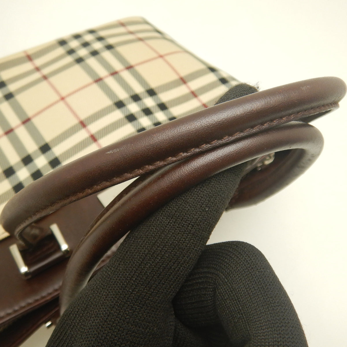 Burberry Beige Brown Canvas Leather Handbag (Pre-Owned)