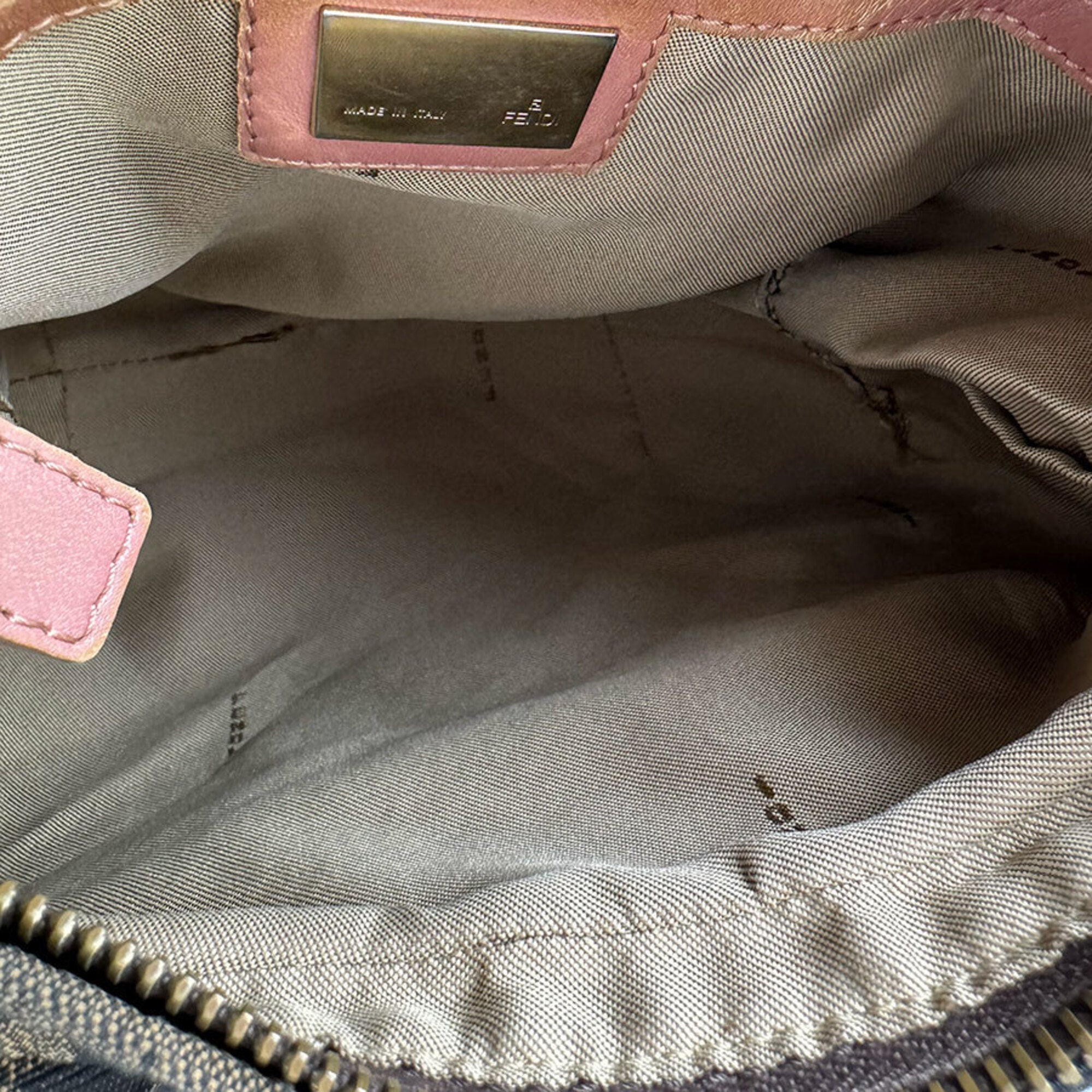 Fendi Brown Pink Nylon Canvas Leather Handbag (Pre-Owned)