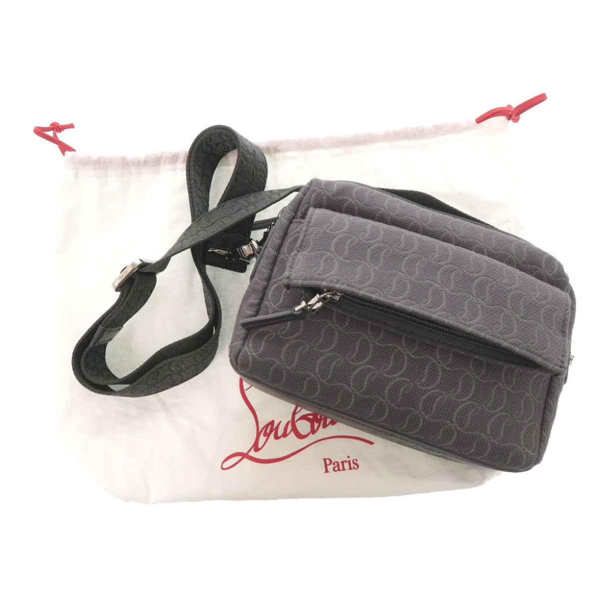 Christian Louboutin Gray Canvas Leather Shoulder Bag (Pre-Owned)