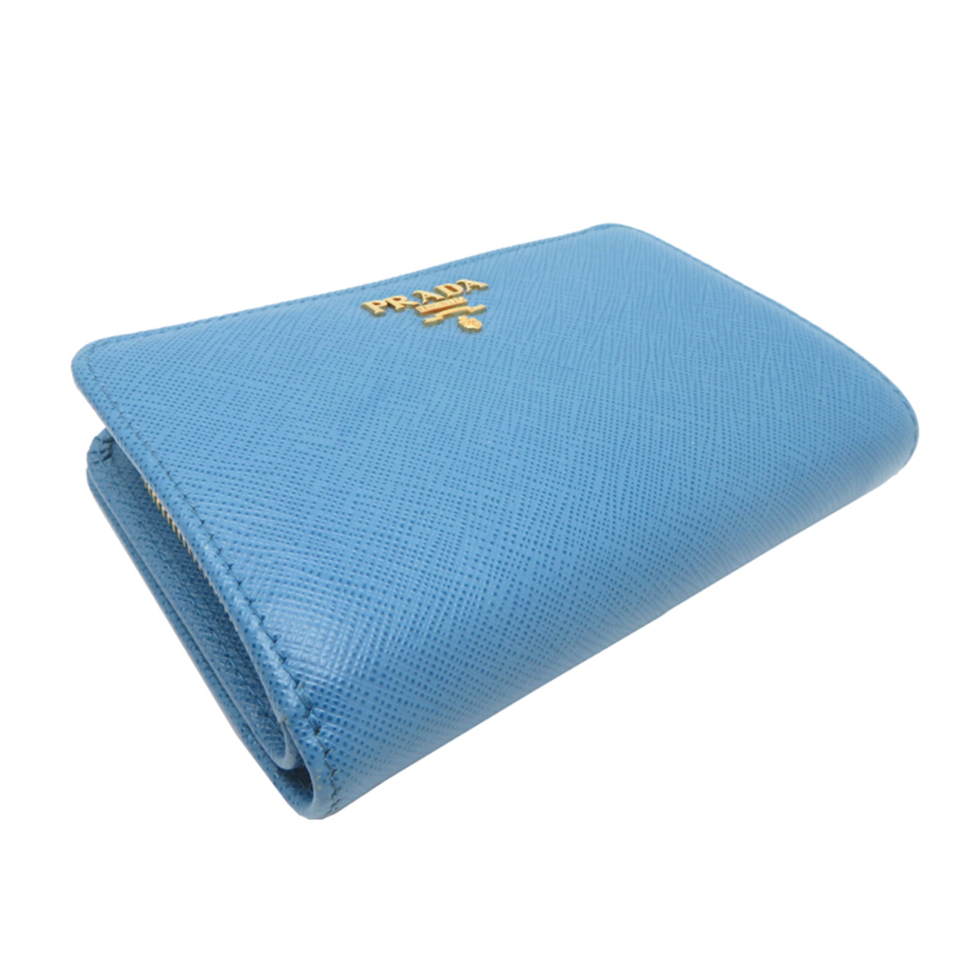Prada Blue Multi-Color Navy White Yellow Leather Wallet (Bi-Fold) (Pre-Owned)