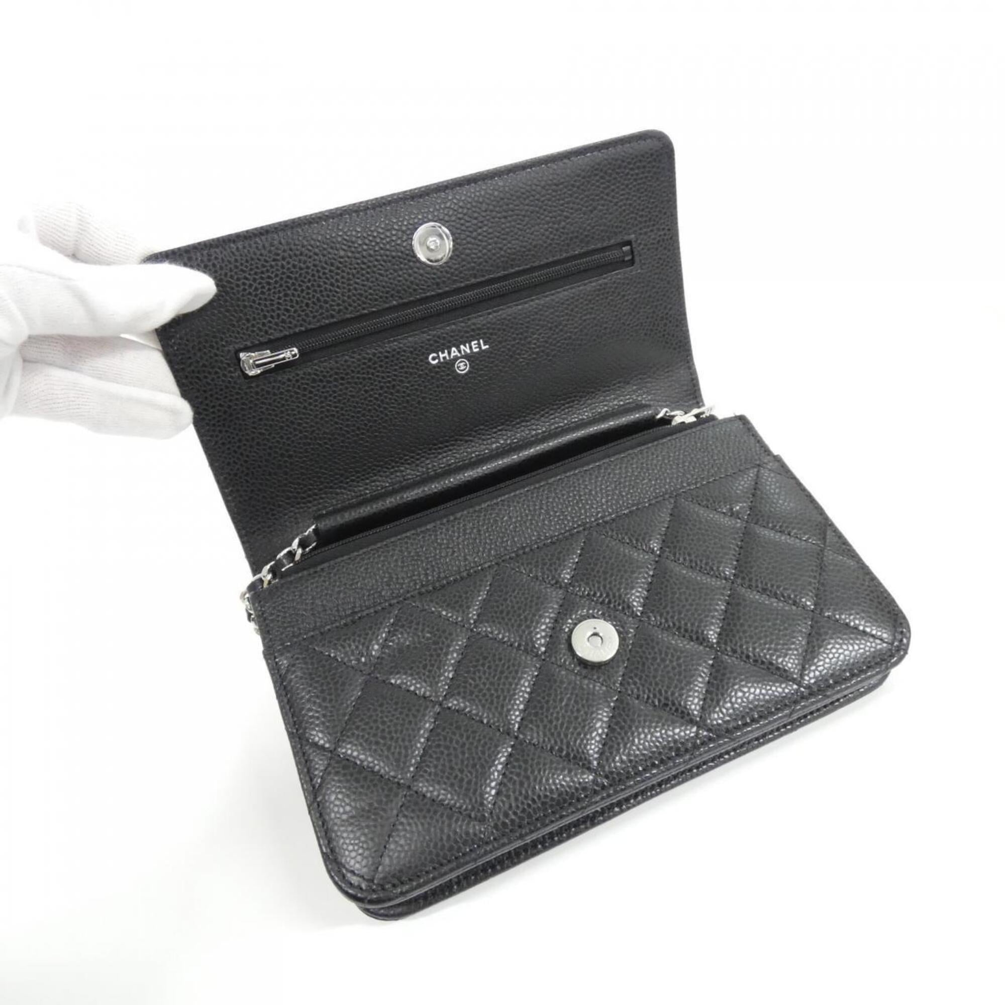 Chanel Black Grained Calfskin Chain/Shoulder Wallet (Pre-Owned)