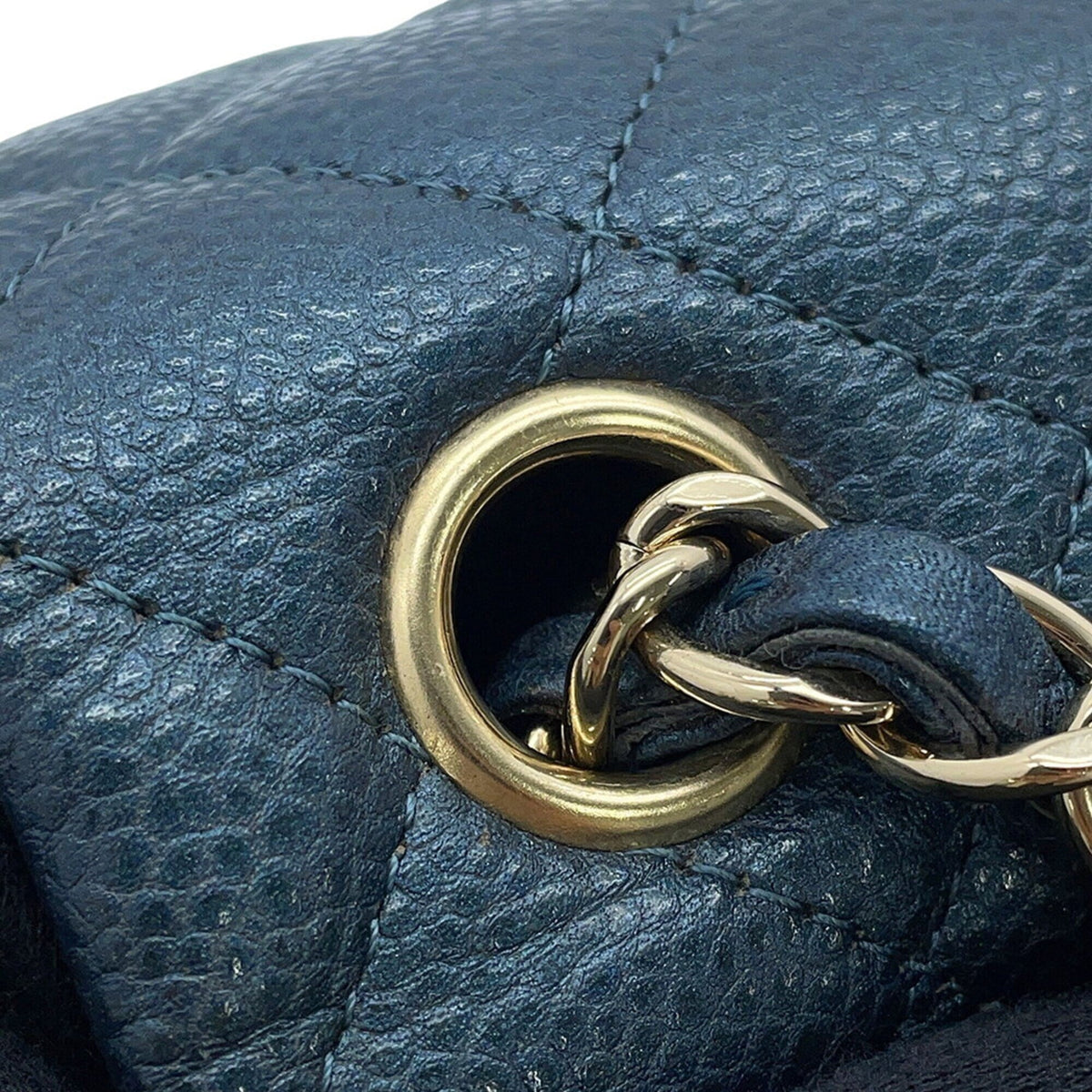 Chanel Metallic Blue Grained Calfskin Handbag Shoulder Bag (Pre-Owned)