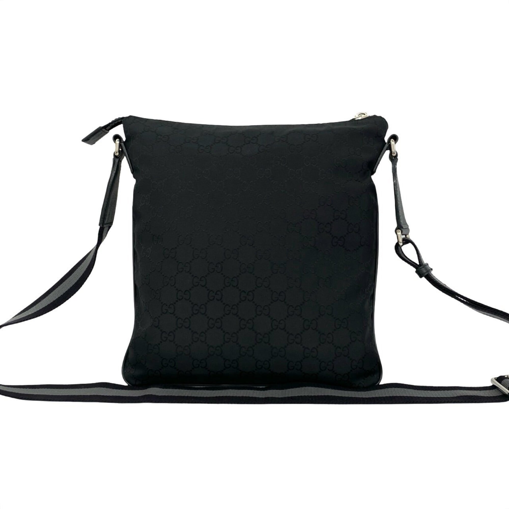 Gucci Black Gray Canvas Leather Pochette Shoulder Bag (Pre-Owned)
