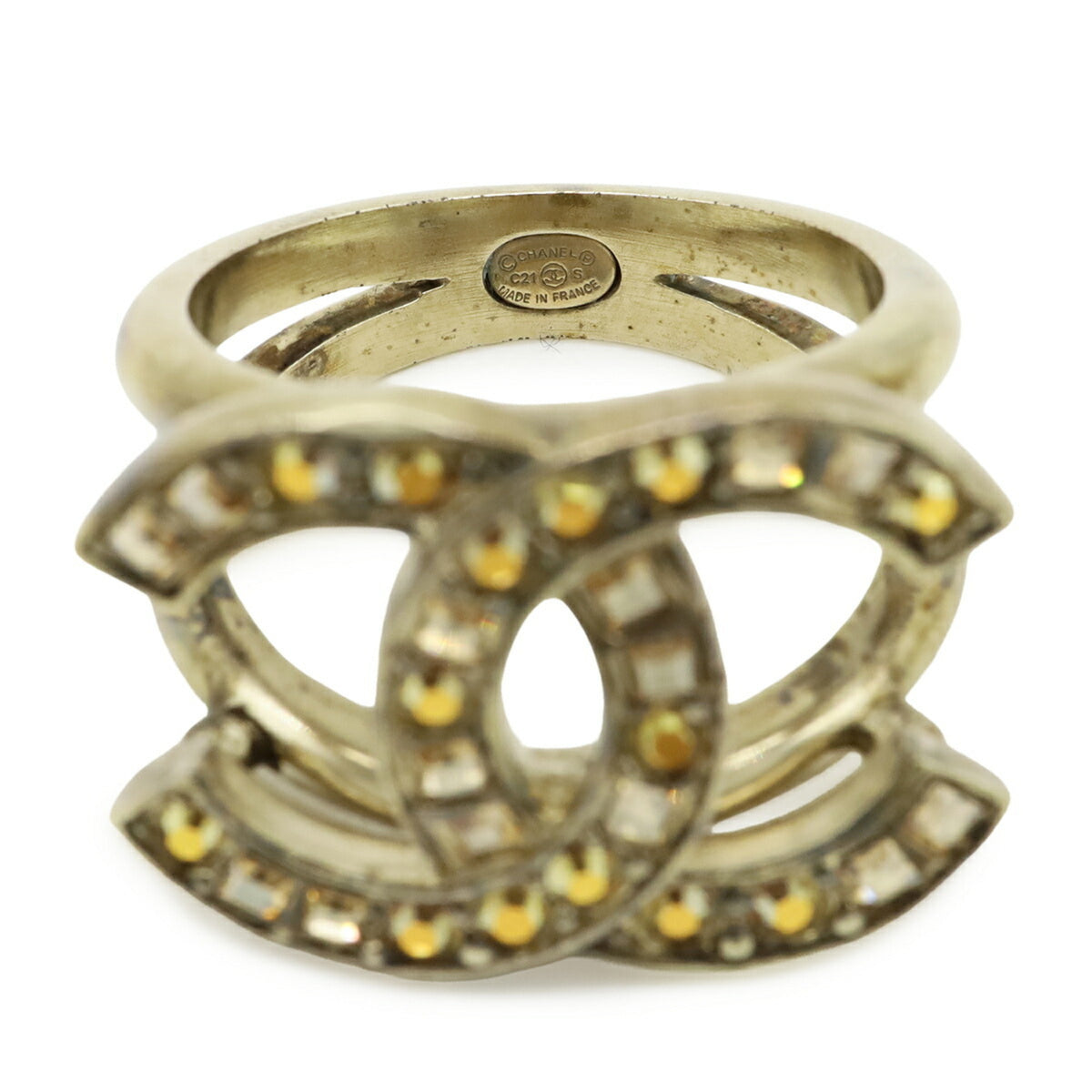 Chanel Gold Plating Rhinestone Band Ring (Pre-Owned)