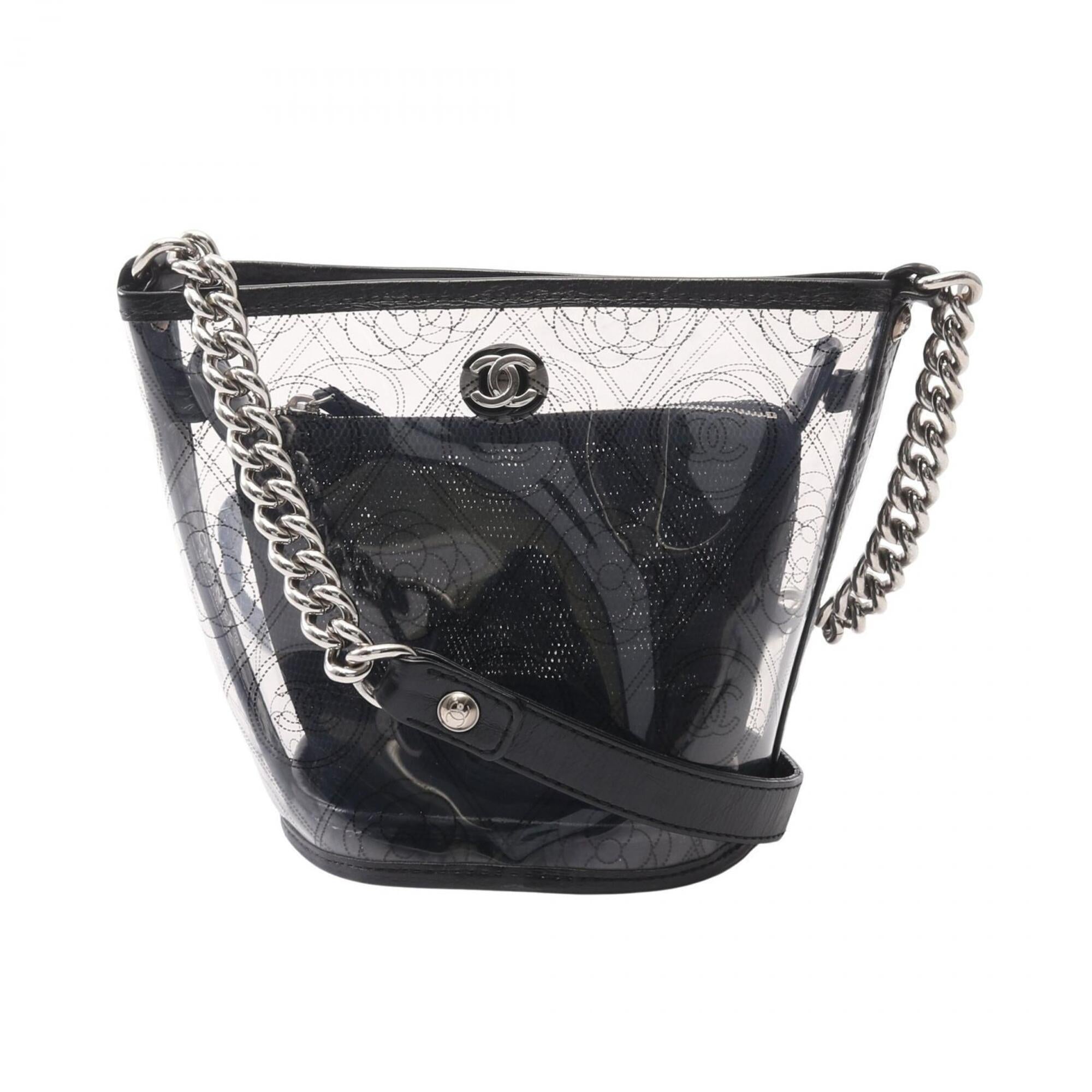 Chanel Black Clear Vinyl Leather Handbag Shoulder Bag (Pre-Owned)