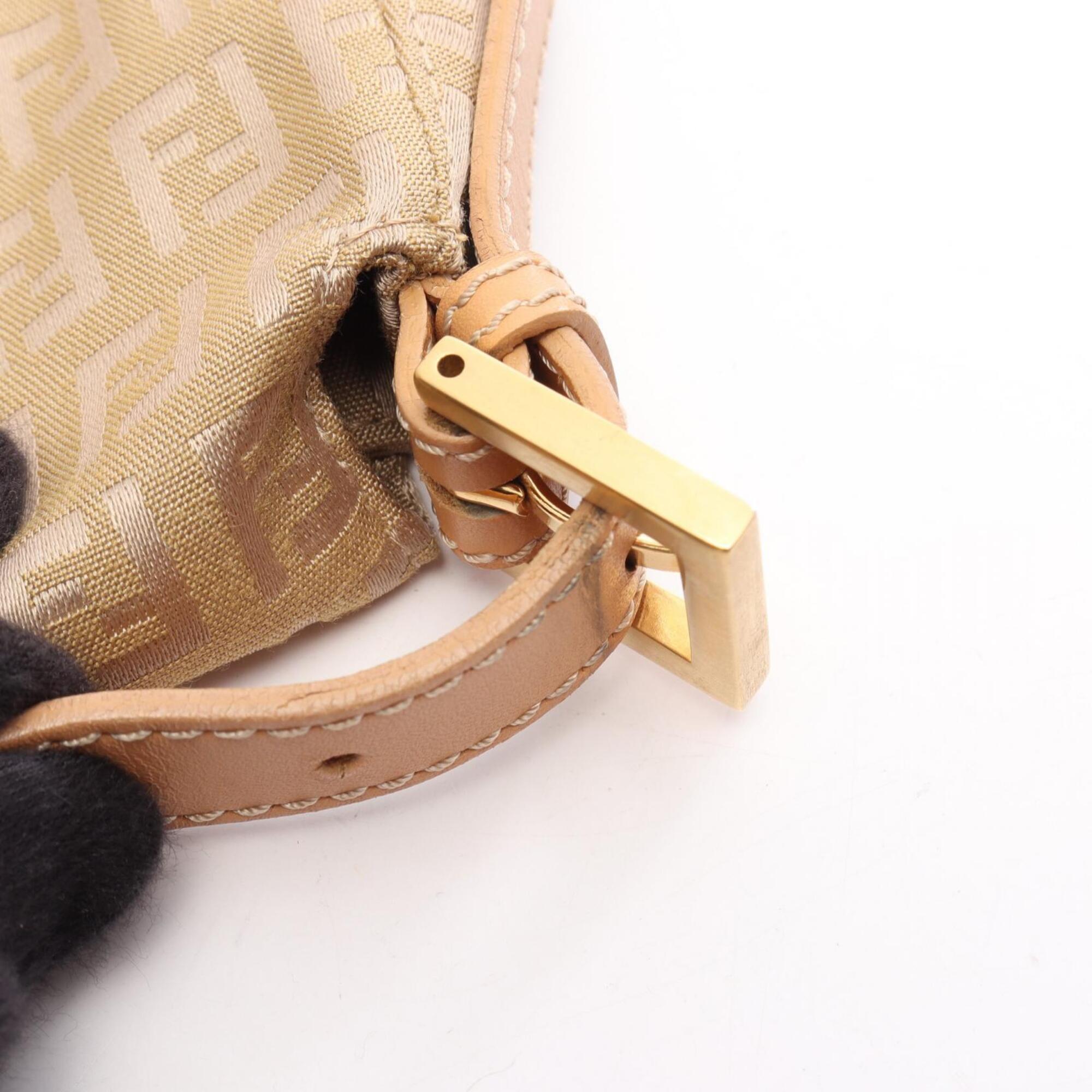Fendi Beige Canvas Leather Handbag Shoulder Bag (Pre-Owned)