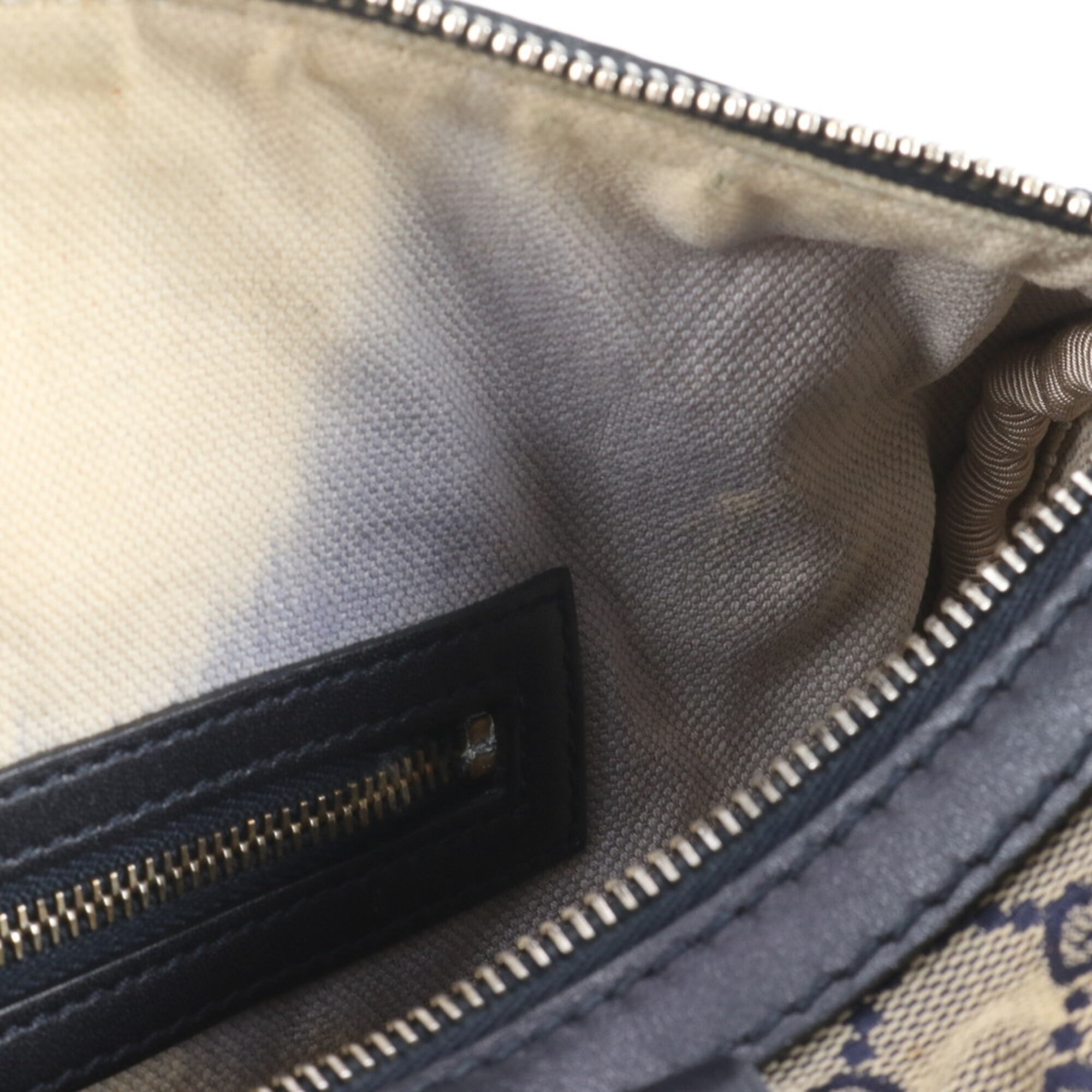Gucci Gray Navy Leather Canvas Handbag Tote Bag (Pre-Owned)